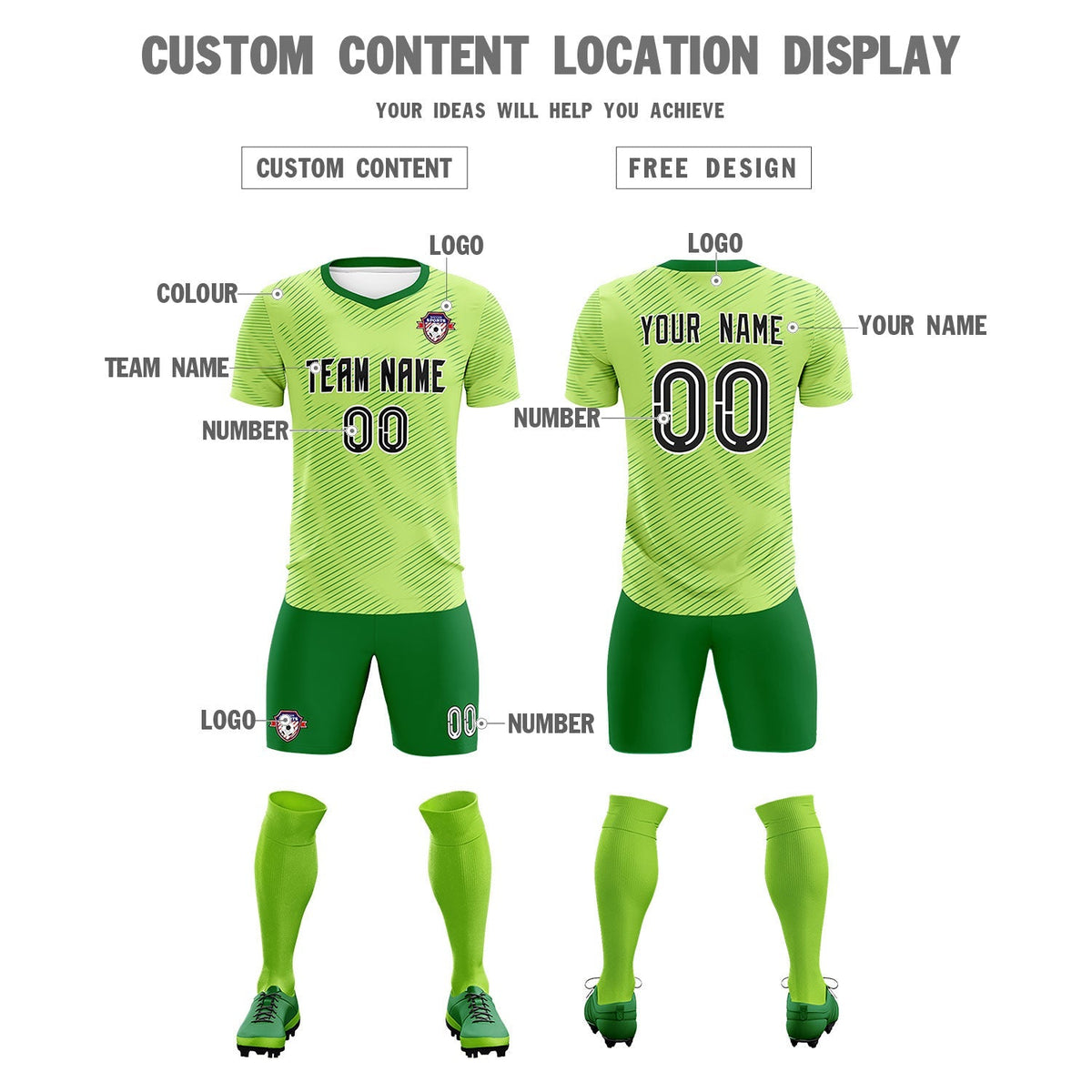 Custom Green Kelly Green Training Uniform For Men Football Sets Jersey