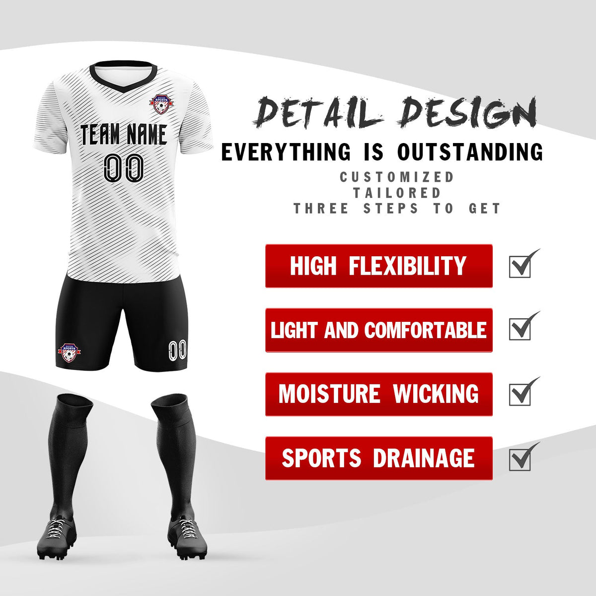 Custom White Black Training Uniform For Men Football Sets Jersey
