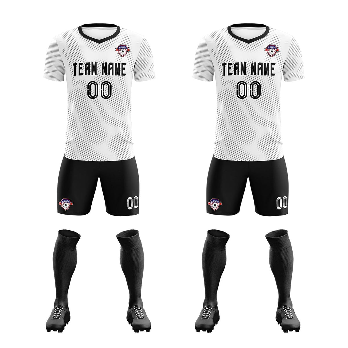 Custom White Black Training Uniform For Men Football Sets Jersey