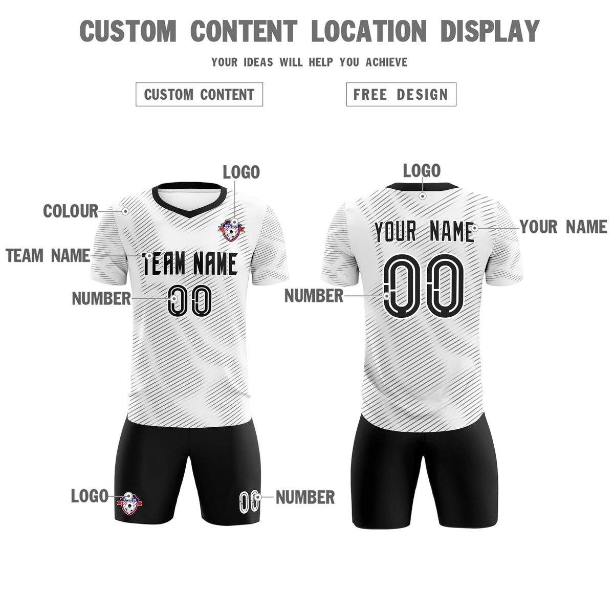 Custom White Black Training Uniform For Men Football Sets Jersey