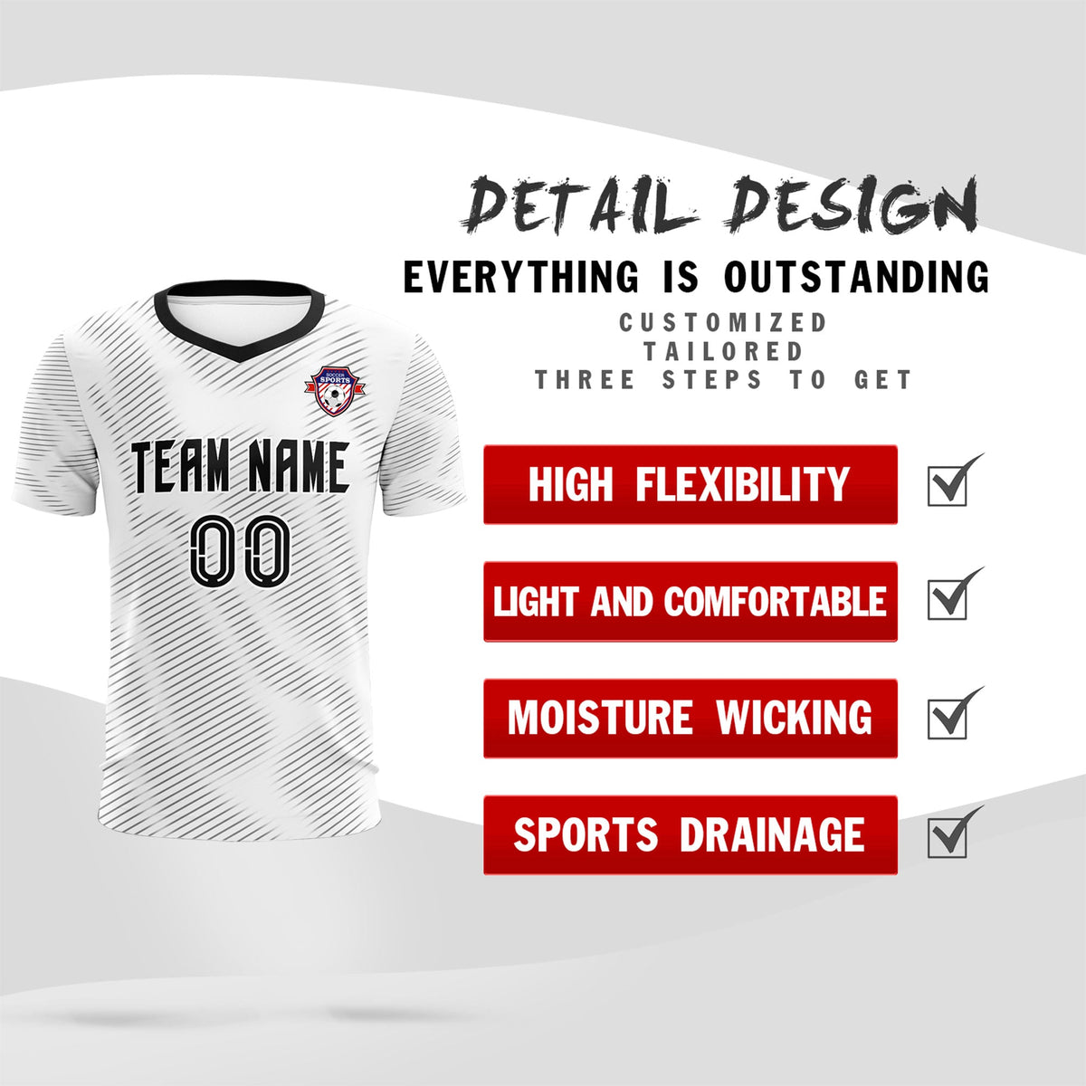 Custom White Black Training Uniform For Men Football Sets Jersey