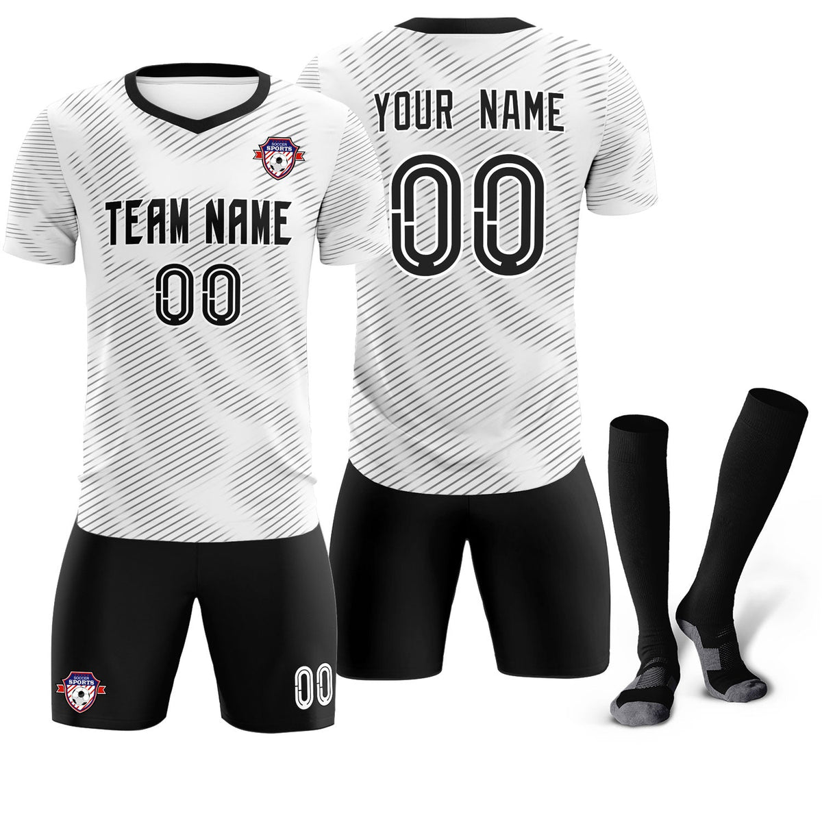 Custom White Black Training Uniform For Men Football Sets Jersey