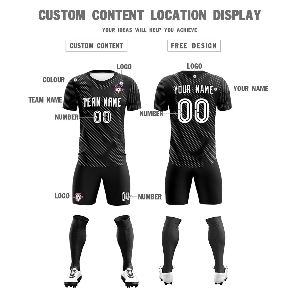 Custom Black White Training Uniform For Men Football Sets Jersey