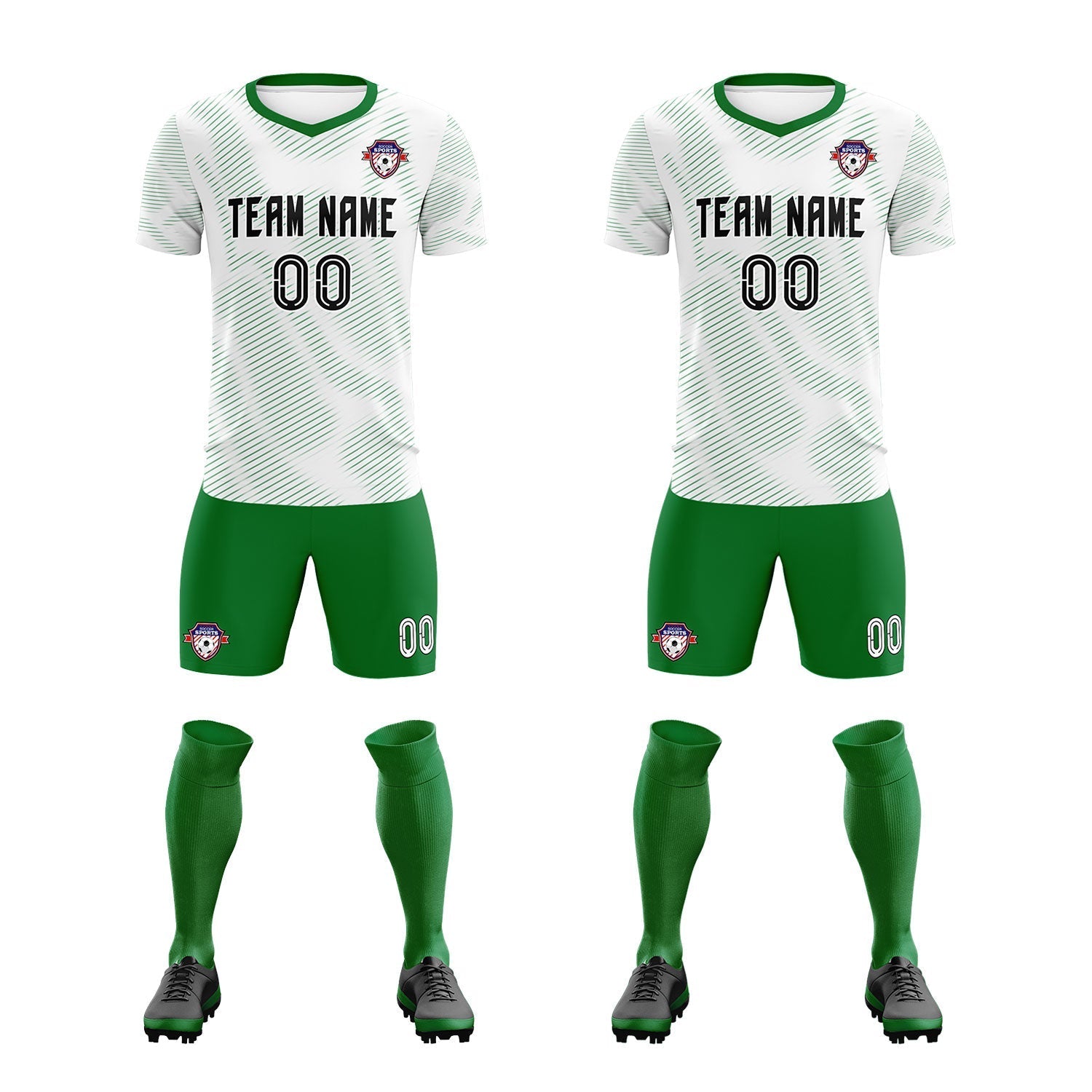 Custom White Kelly Green Training Uniform For Men Football Sets Jersey