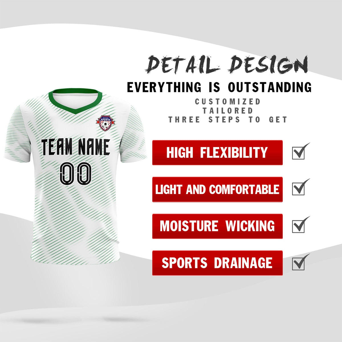 Custom White Kelly Green Training Uniform For Men Football Sets Jersey