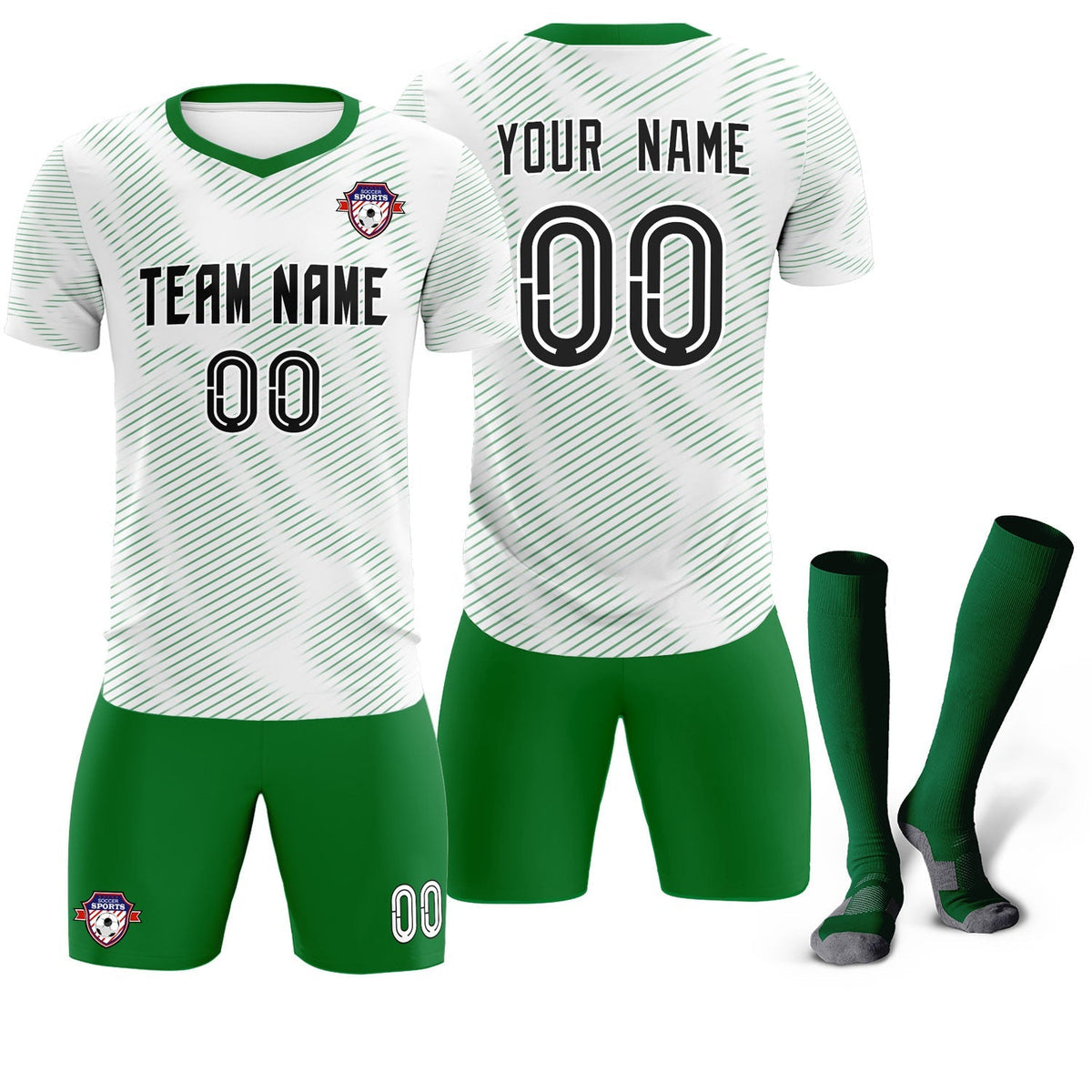 Custom White Kelly Green Training Uniform For Men Football Sets Jersey
