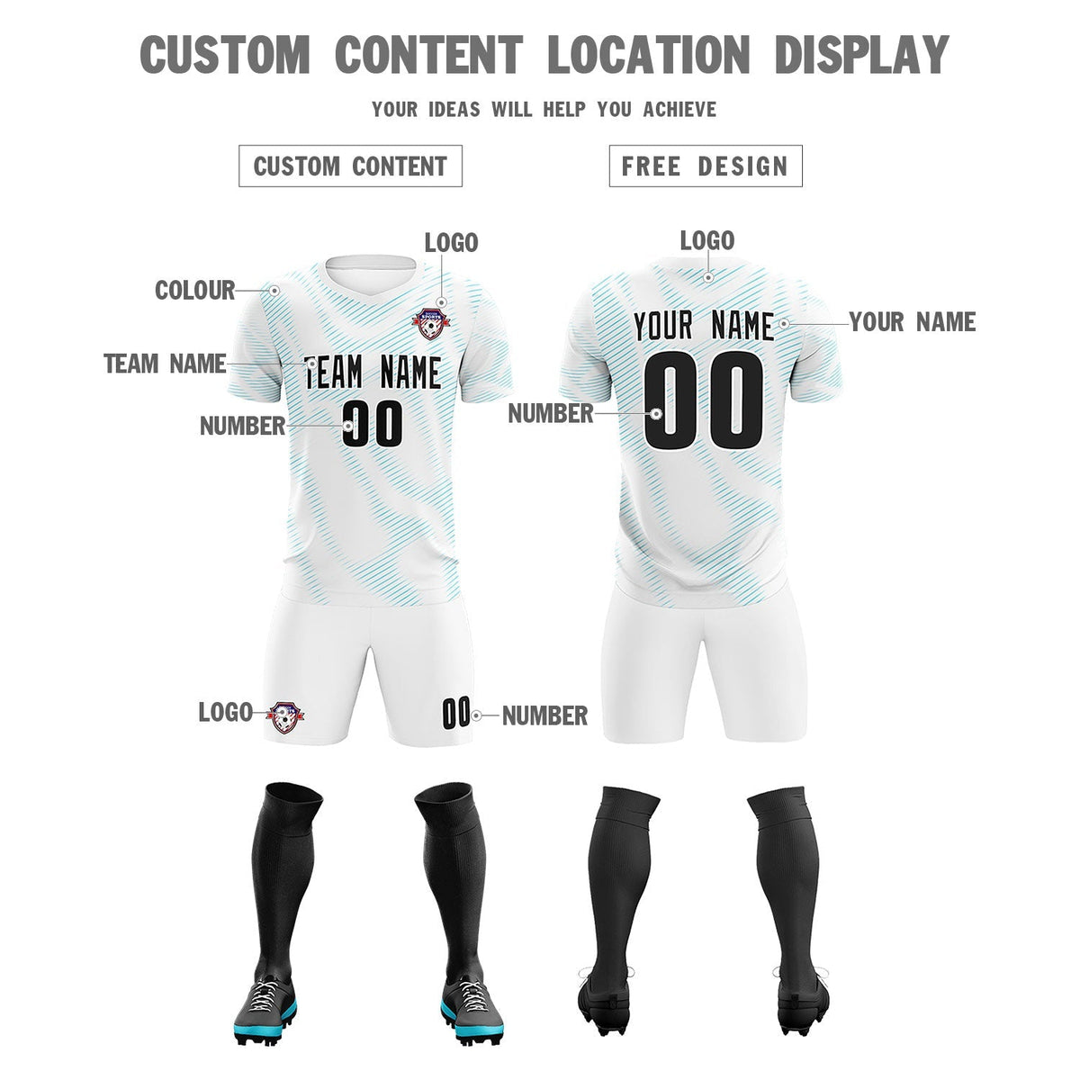 Custom White Sky Blue Training Uniform For Men Football Sets Jersey
