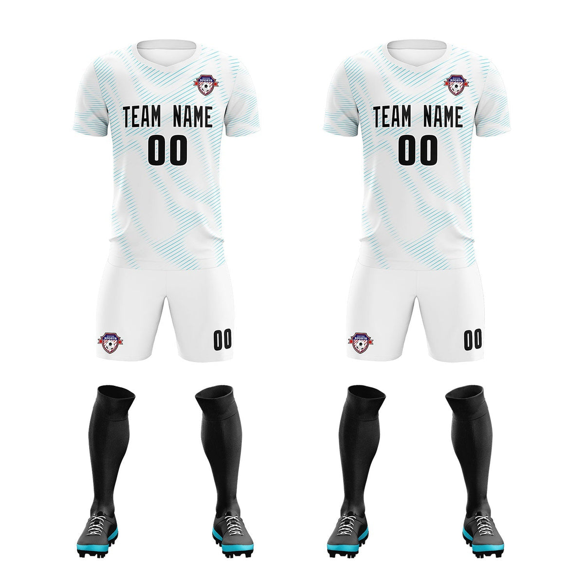 Custom White Sky Blue Training Uniform For Men Football Sets Jersey