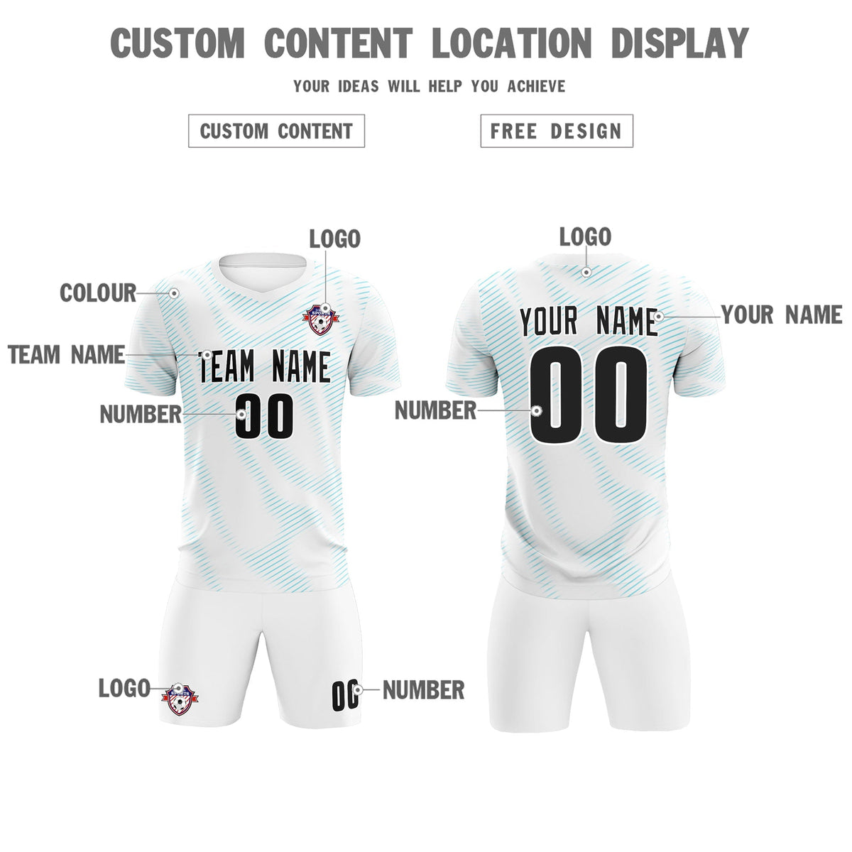 Custom White Sky Blue Training Uniform For Men Football Sets Jersey