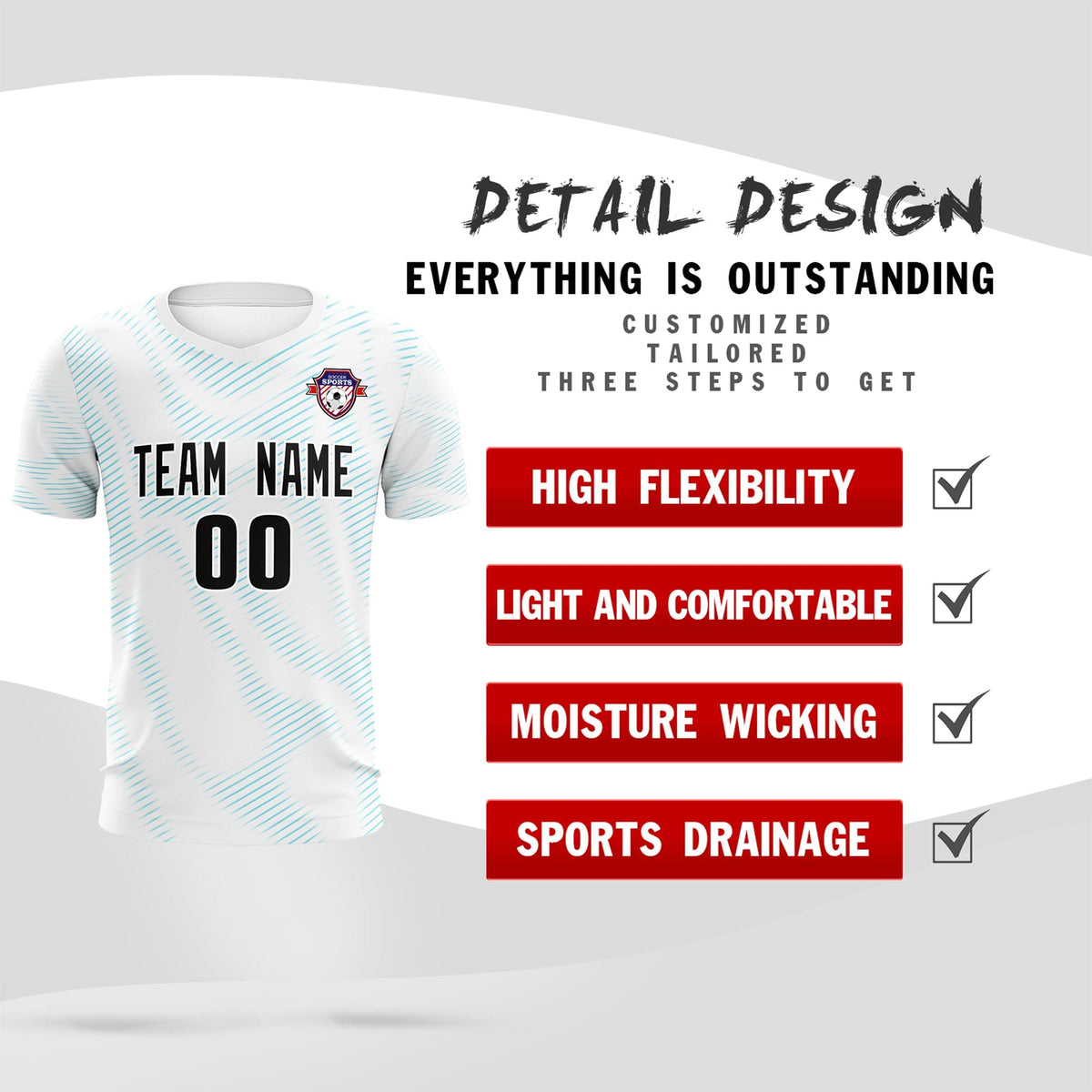 Custom White Sky Blue Training Uniform For Men Football Sets Jersey