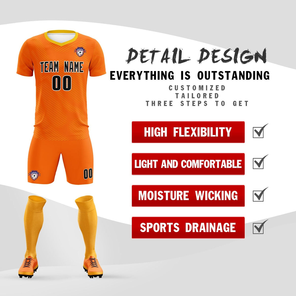 Custom Orange Gold Training Uniform For Men Football Sets Jersey