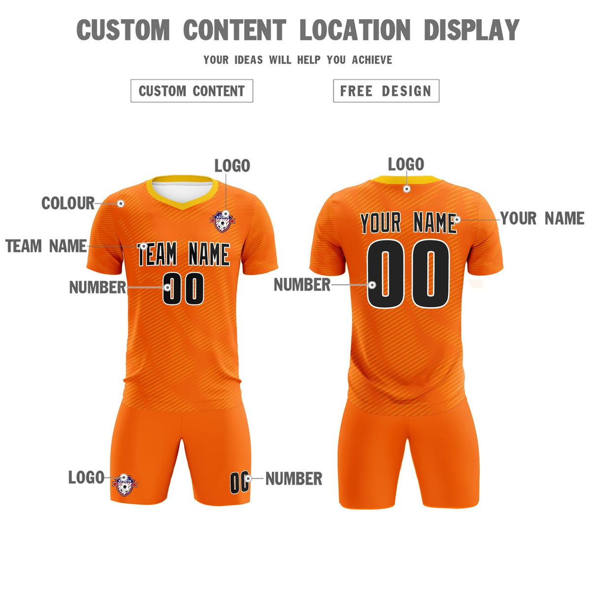 Custom Orange Gold Training Uniform For Men Football Sets Jersey