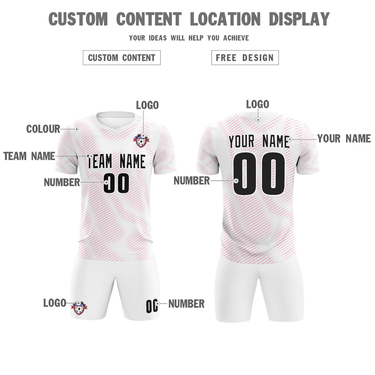 Custom White Pink Training Uniform For Men Football Sets Jersey