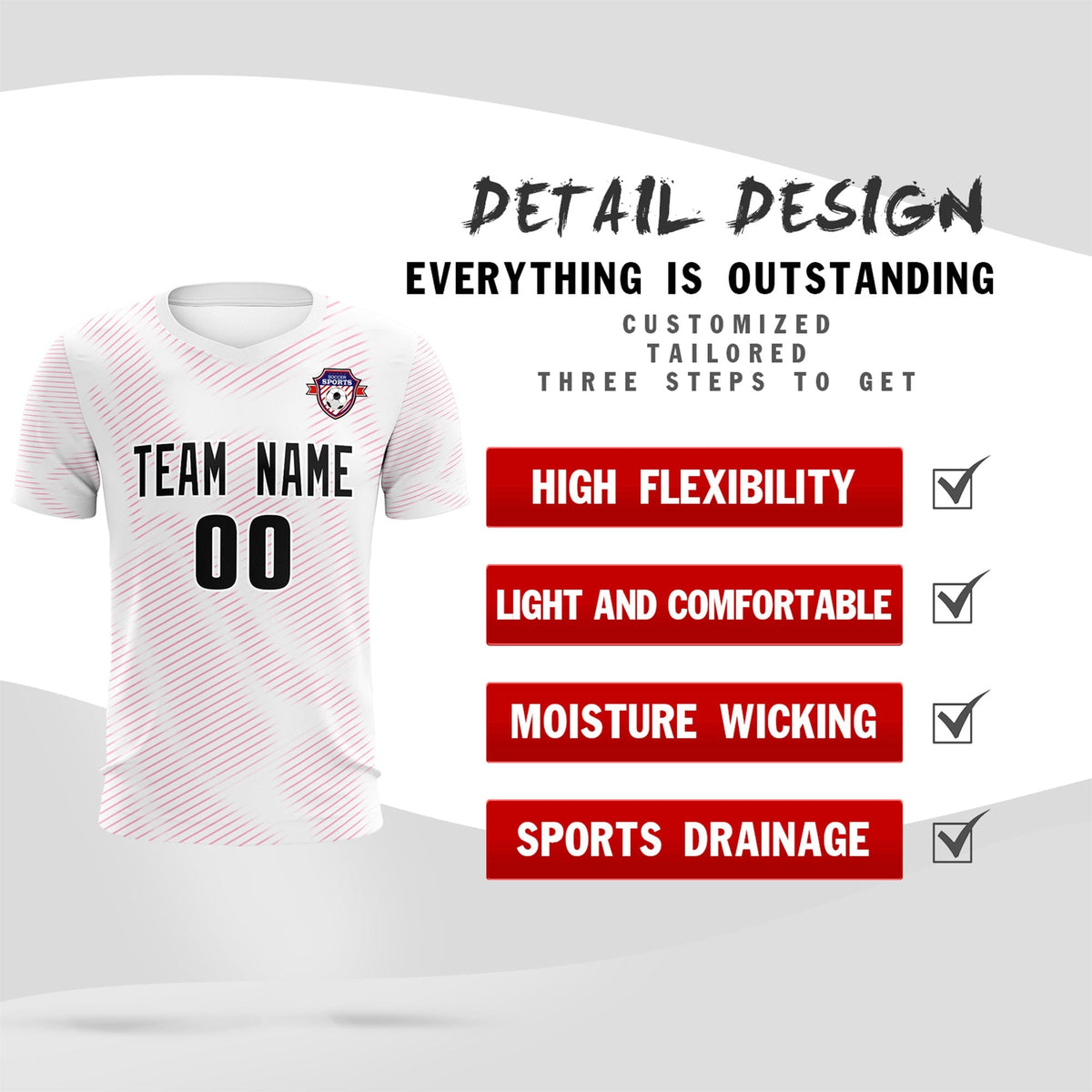Custom White Pink Training Uniform For Men Football Sets Jersey