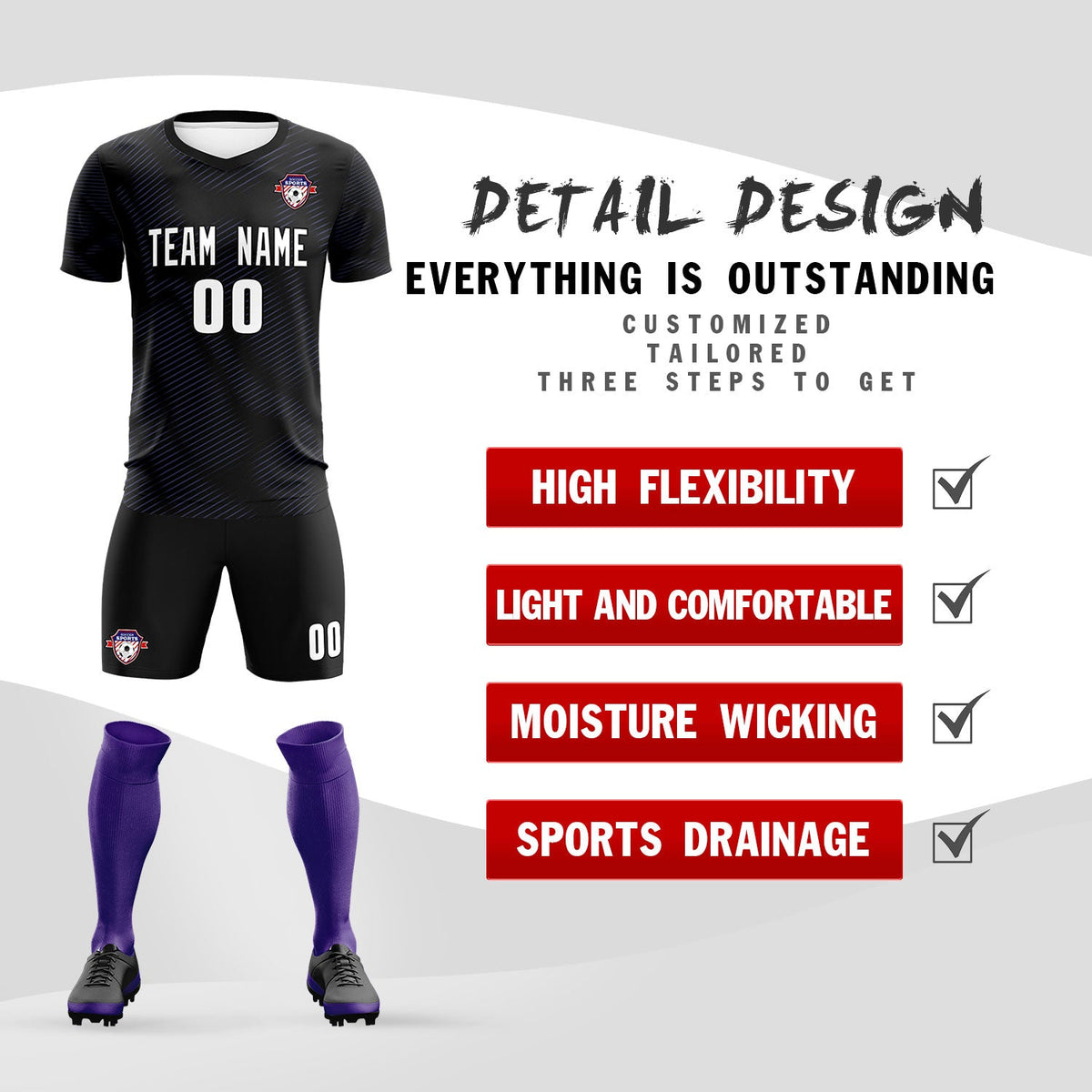 Custom Black Purple Training Uniform For Men Football Sets Jersey