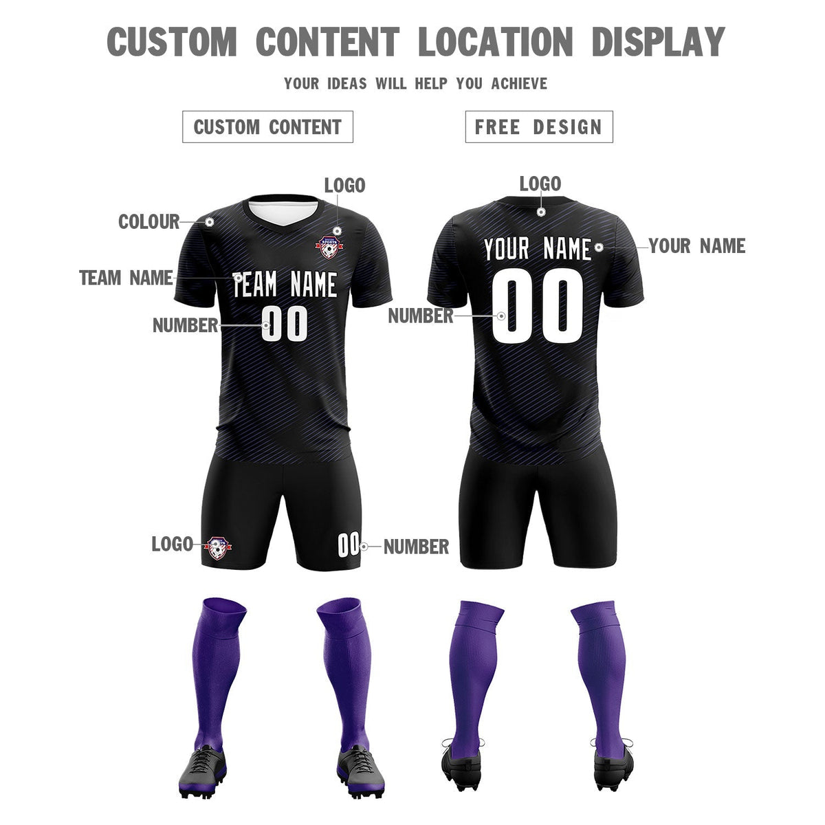 Custom Black Purple Training Uniform For Men Football Sets Jersey