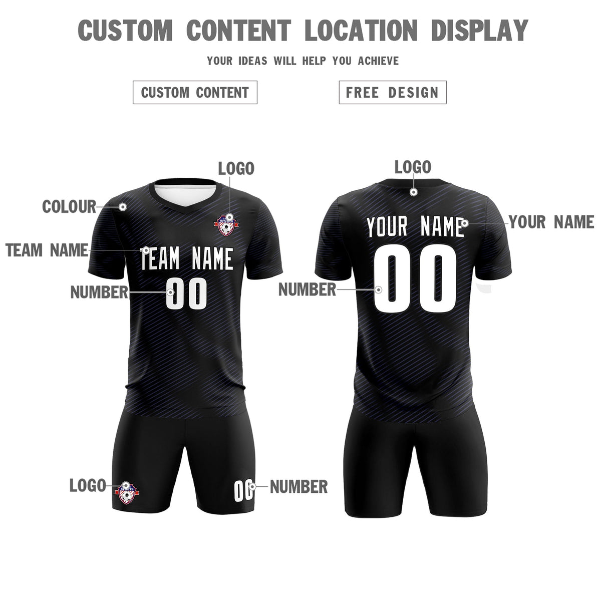 Custom Black Purple Training Uniform For Men Football Sets Jersey