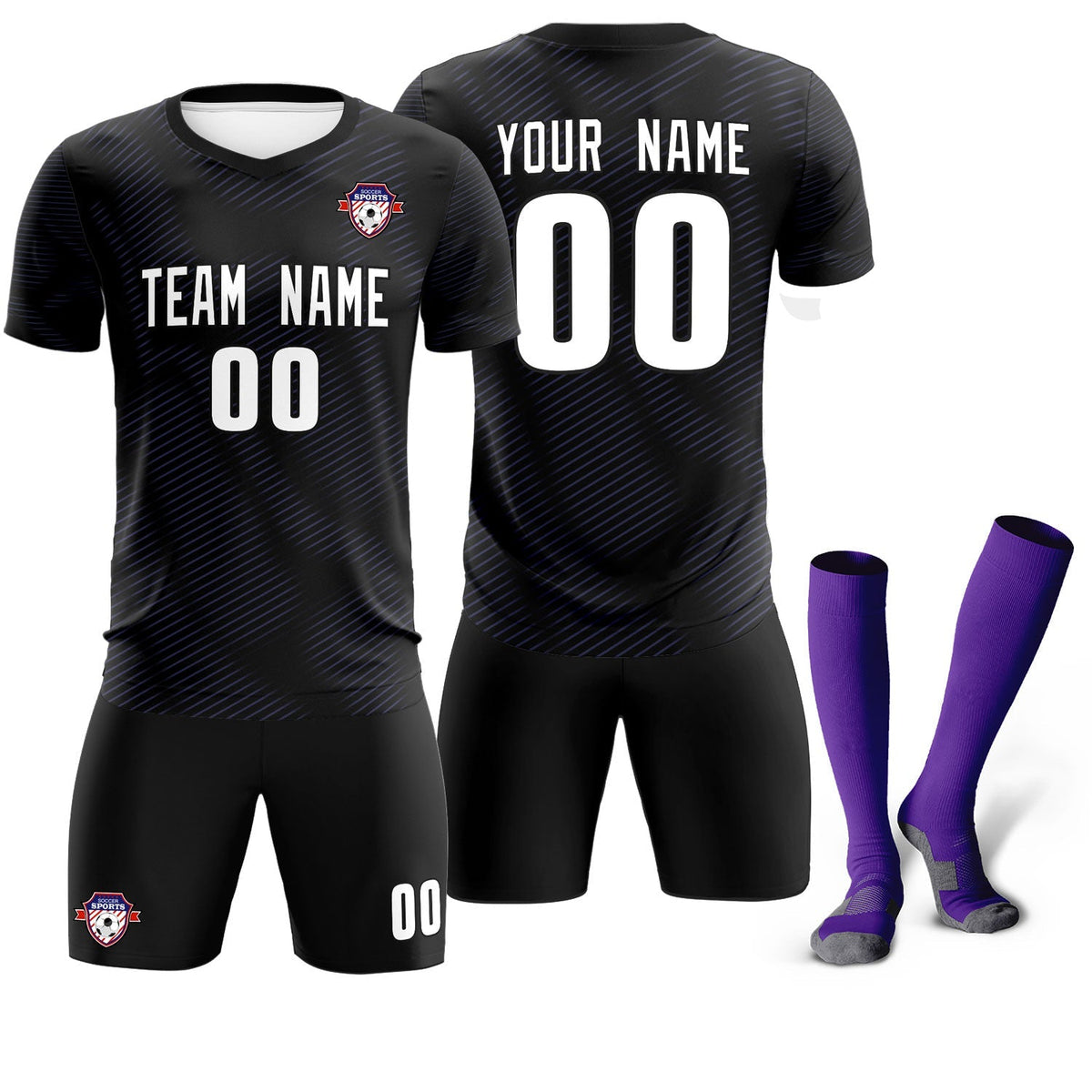 Custom Black Purple Training Uniform For Men Football Sets Jersey