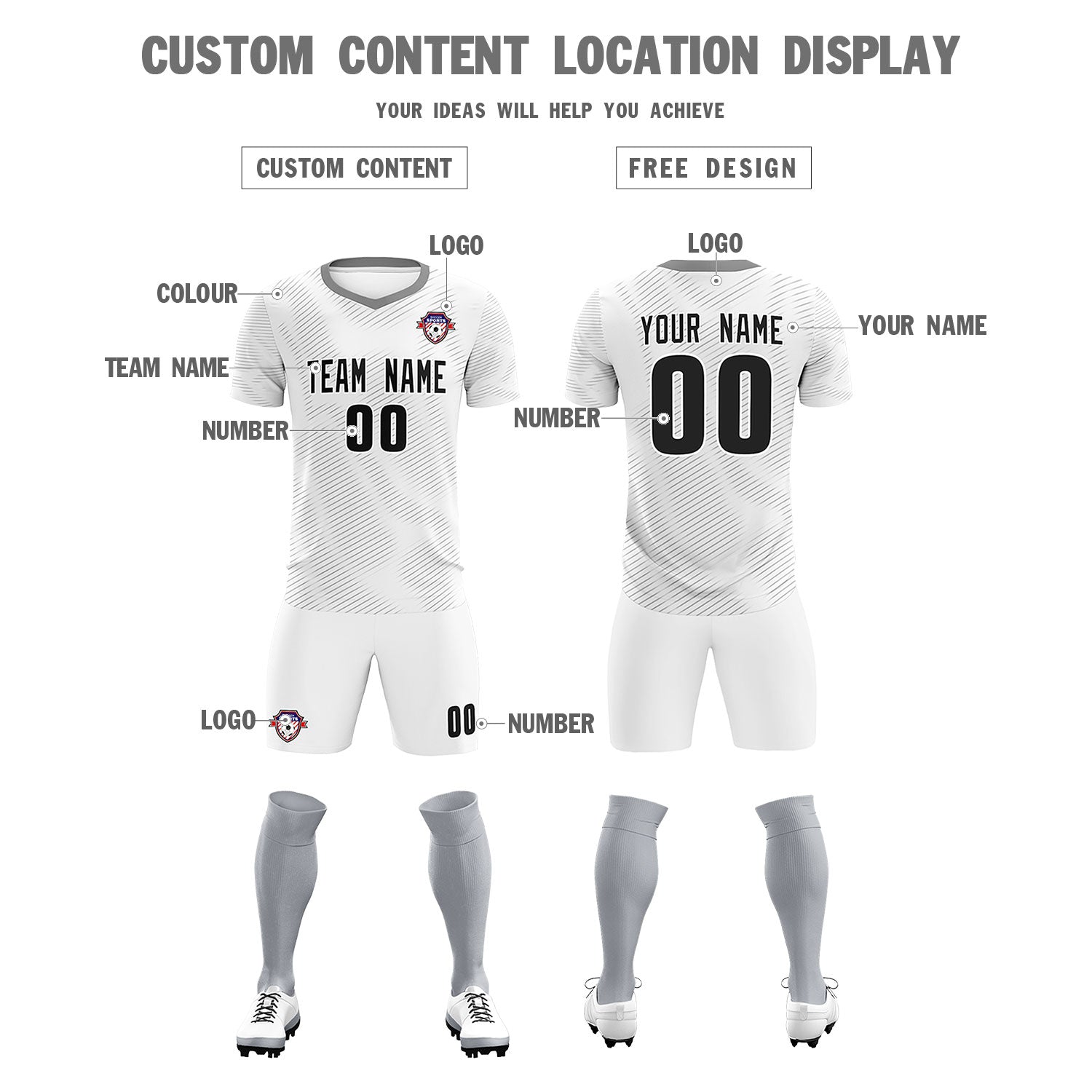 Custom White Gray Training Uniform For Men Football Sets Jersey