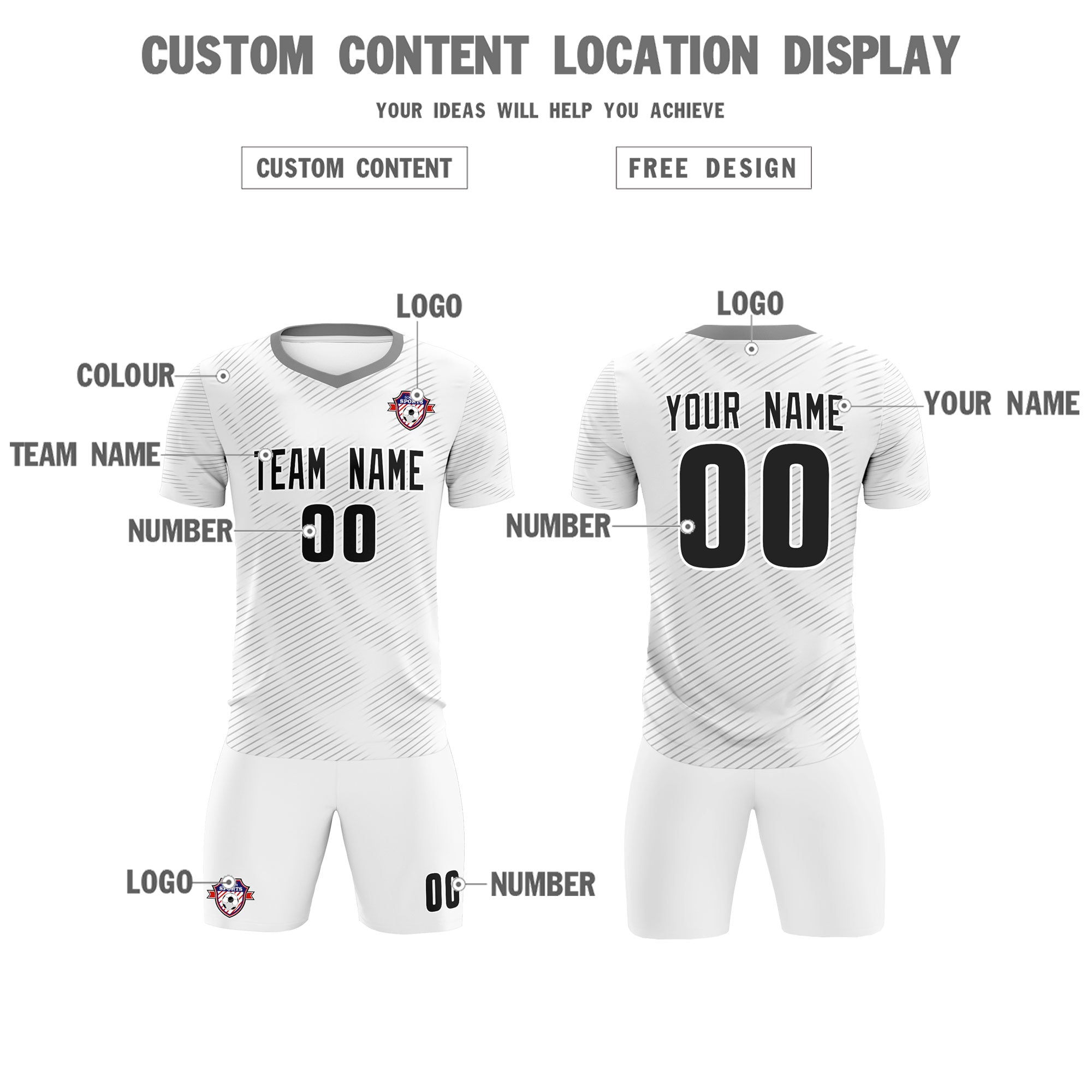 Custom White Gray Training Uniform For Men Football Sets Jersey