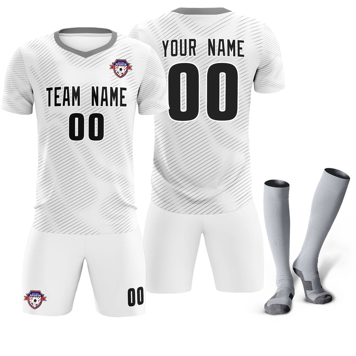 Custom White Gray Training Uniform For Men Football Sets Jersey