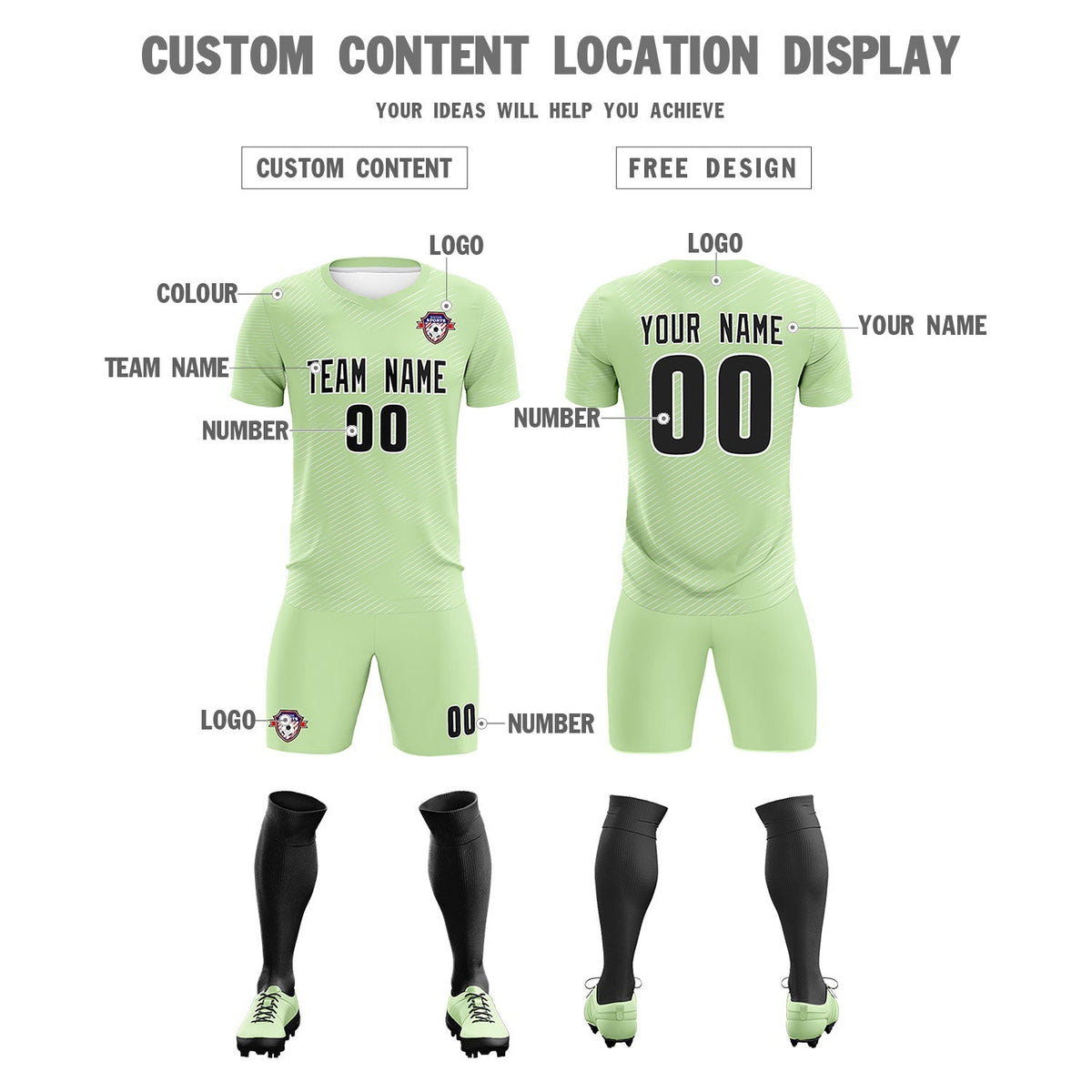 Custom Green White Training Uniform For Men Football Sets Jersey
