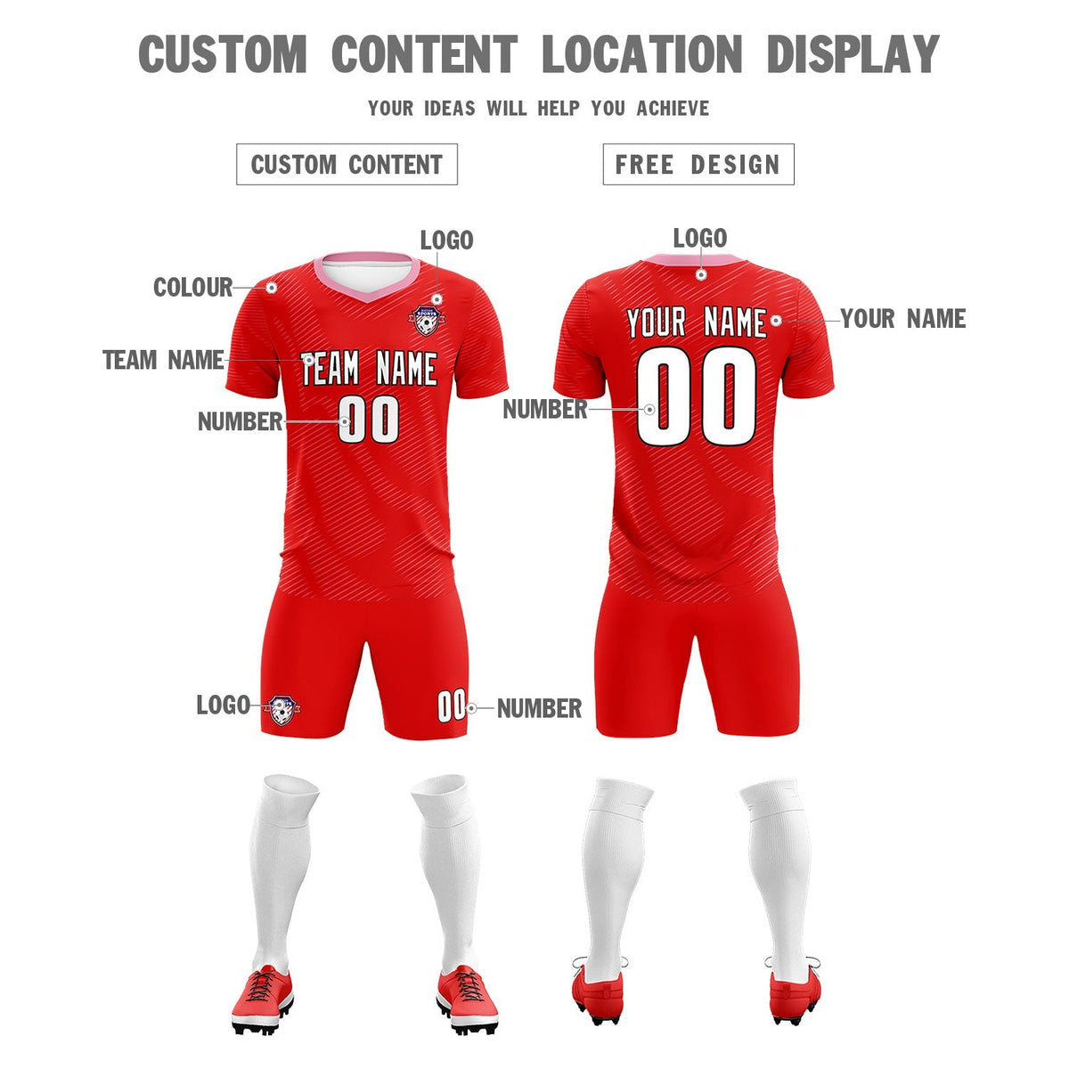 Custom Red Light Pink Training Uniform For Men Football Sets Jersey