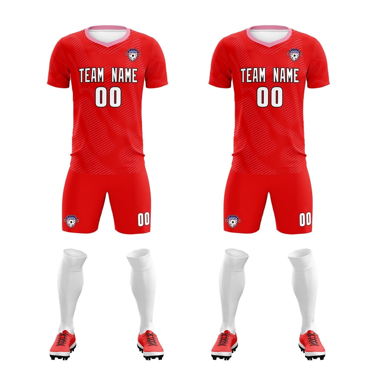 Custom Red Light Pink Training Uniform For Men Football Sets Jersey