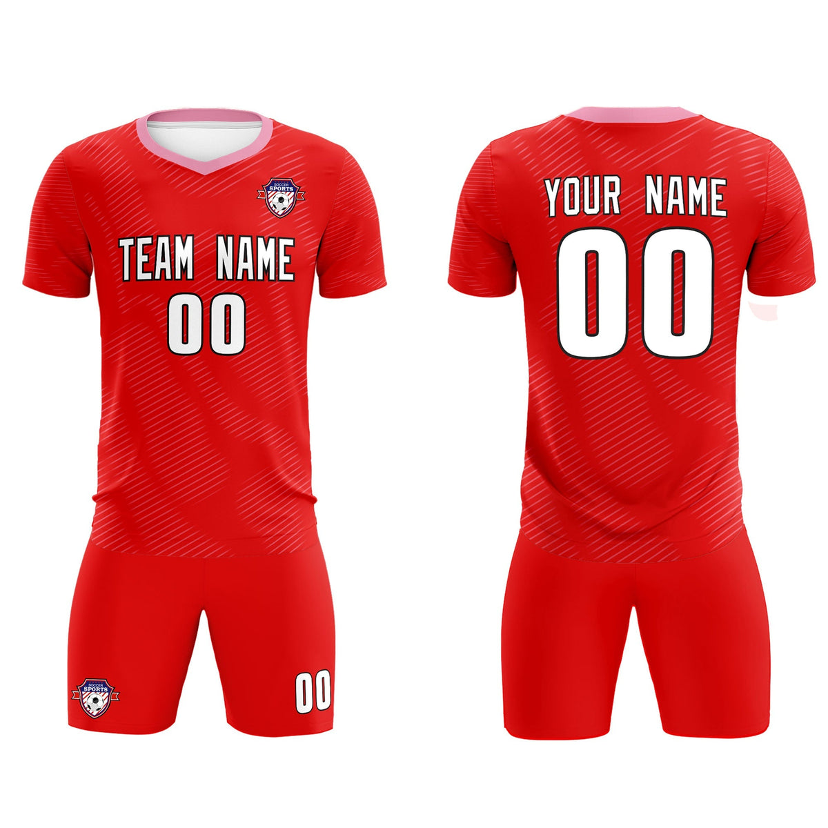 Custom Red Light Pink Training Uniform For Men Football Sets Jersey