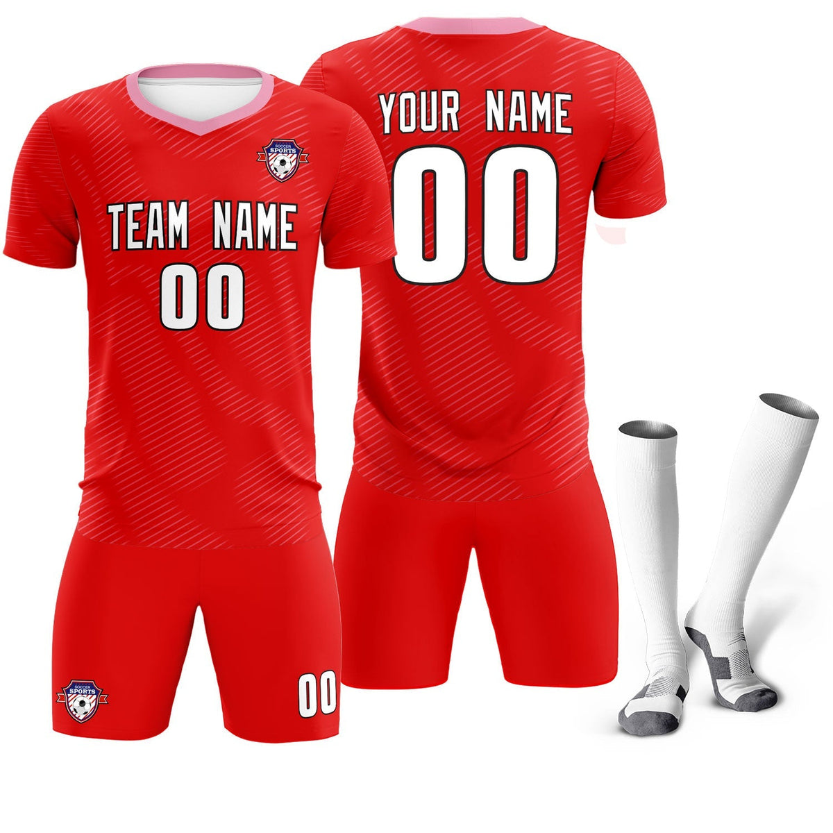 Custom Red Light Pink Training Uniform For Men Football Sets Jersey