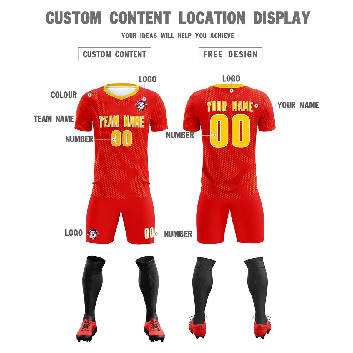 Custom Red Gold Training Uniform For Men Football Sets Jersey