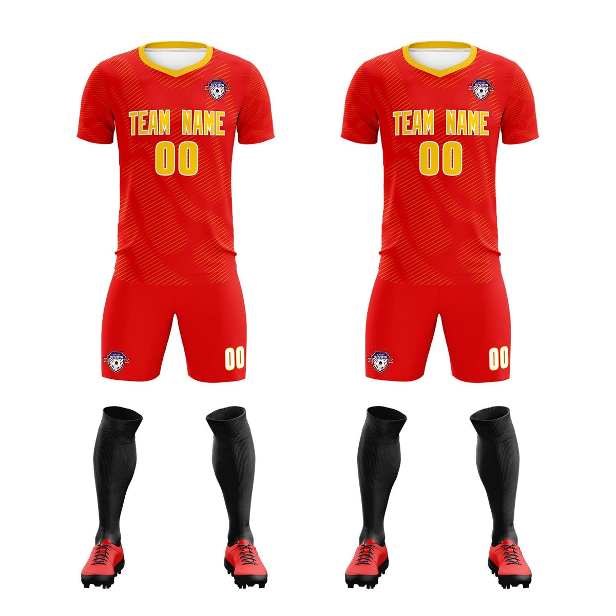 Custom Red Gold Training Uniform For Men Football Sets Jersey
