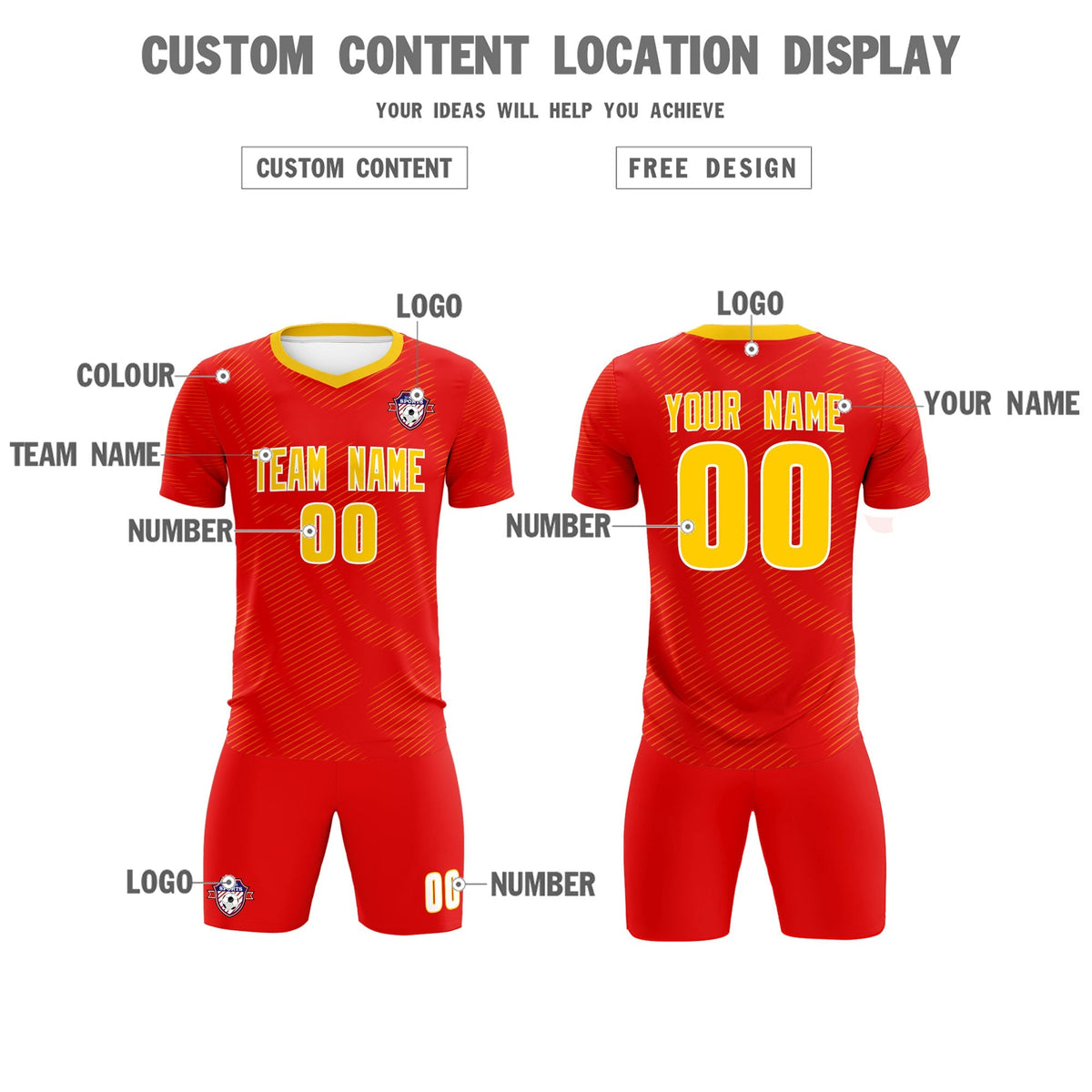 Custom Red Gold Training Uniform For Men Football Sets Jersey