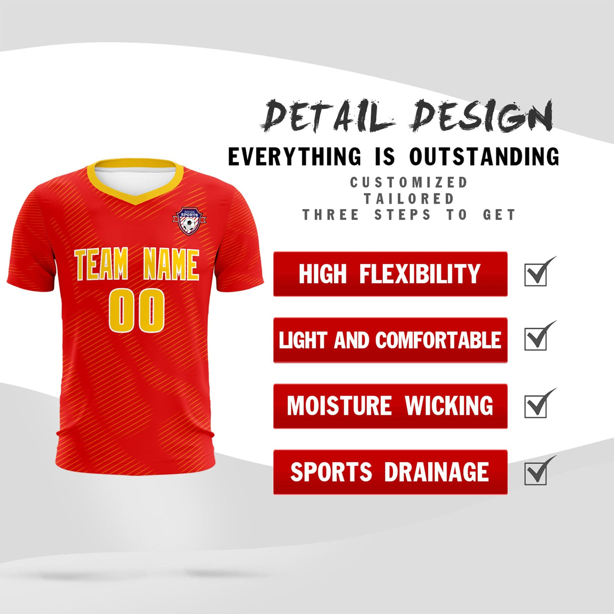 Custom Red Gold Training Uniform For Men Football Sets Jersey