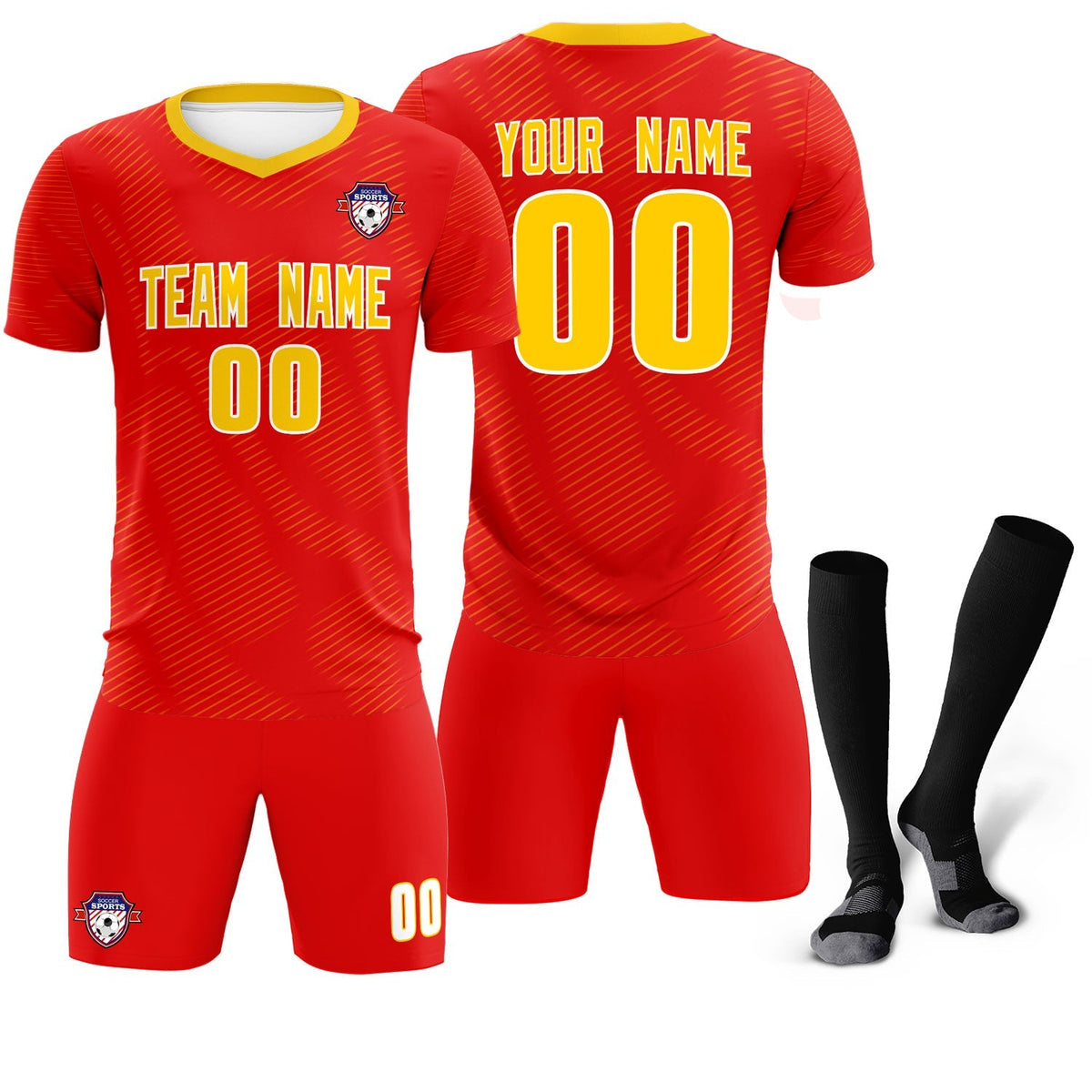 Custom Red Gold Training Uniform For Men Football Sets Jersey