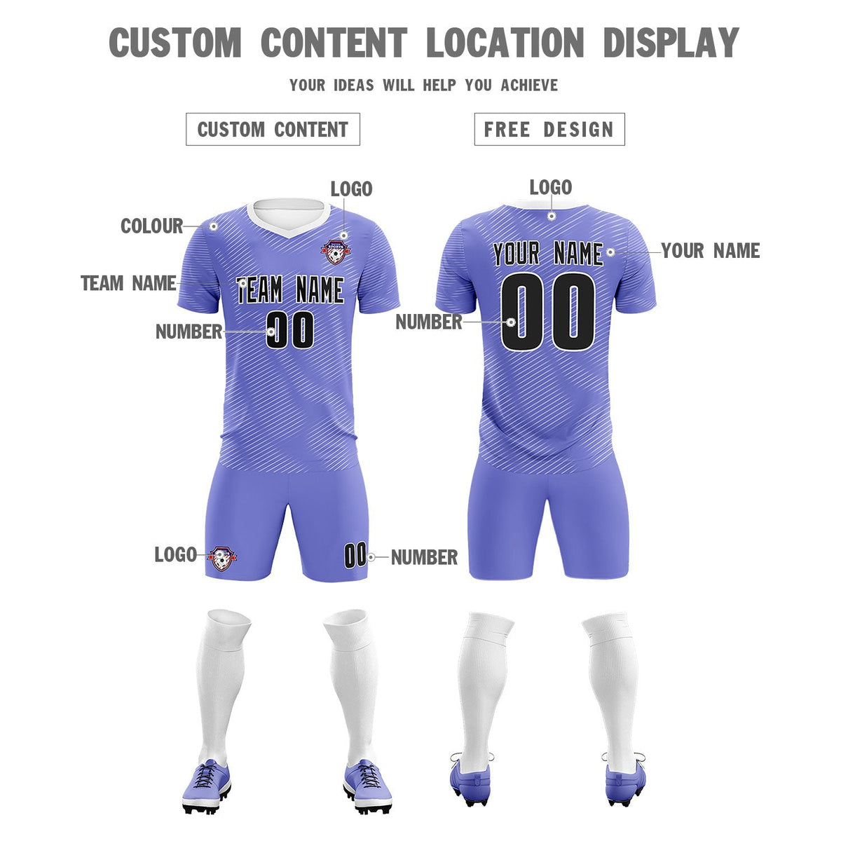 Custom Light Purple White Training Uniform For Men Football Sets Jersey