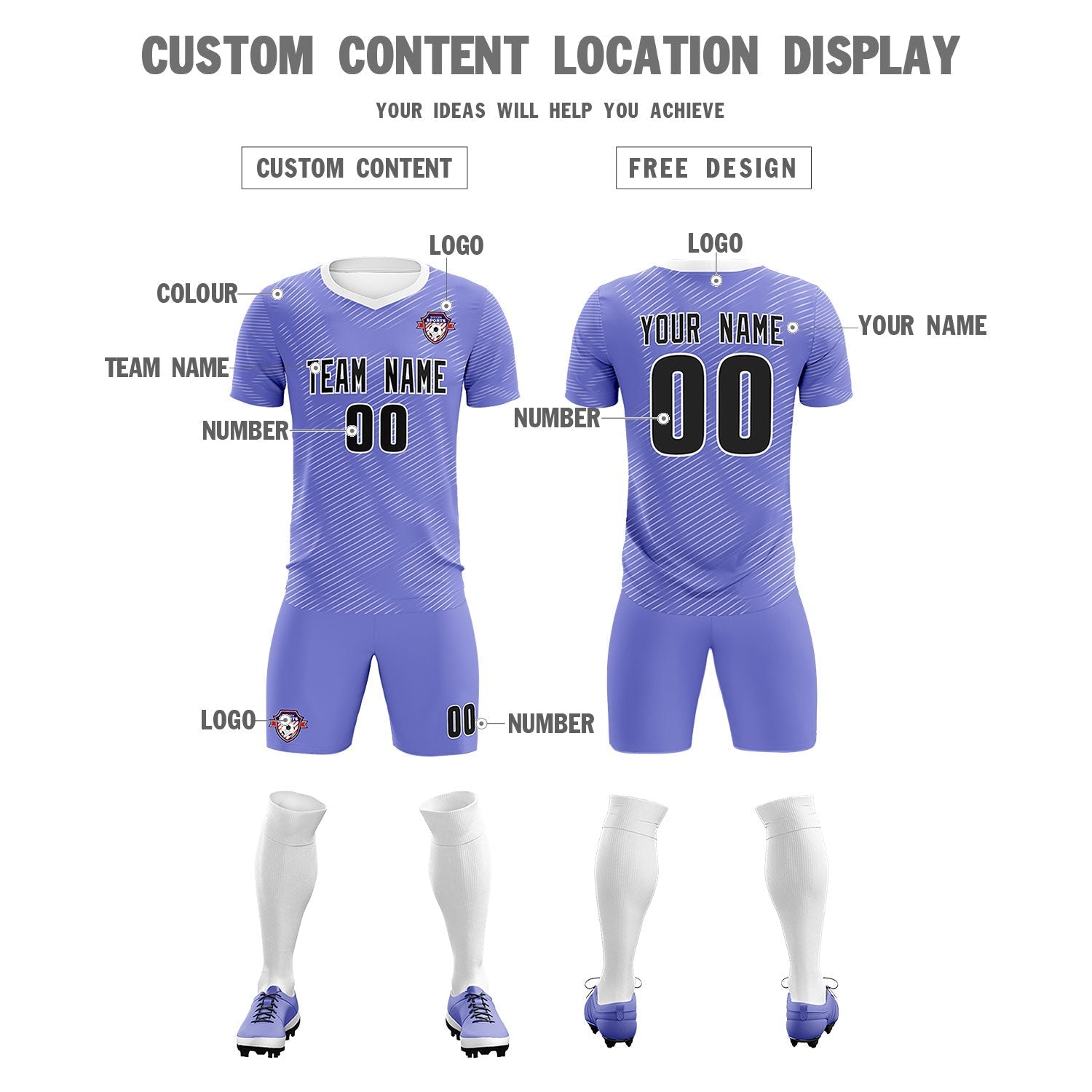 Custom Light Purple White Training Uniform For Men Football Sets Jersey