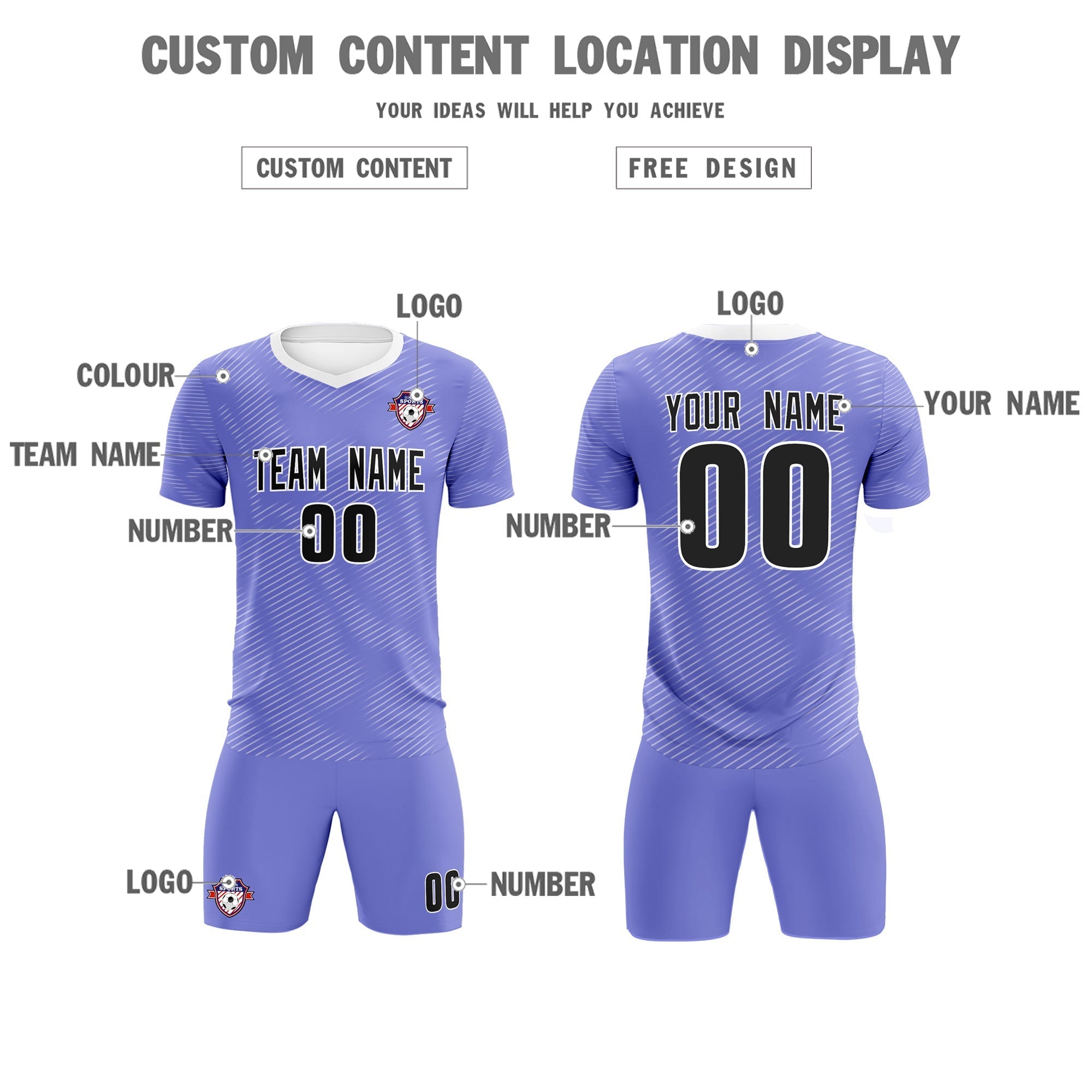 Custom Light Purple White Training Uniform For Men Football Sets Jersey