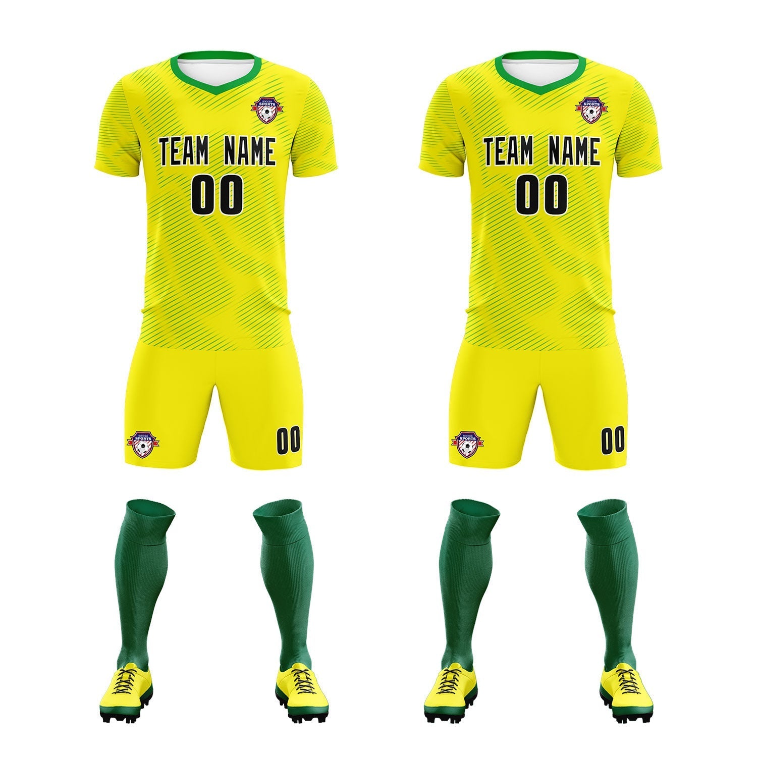 Custom Gold Kelly Green Training Uniform For Men Football Sets Jersey