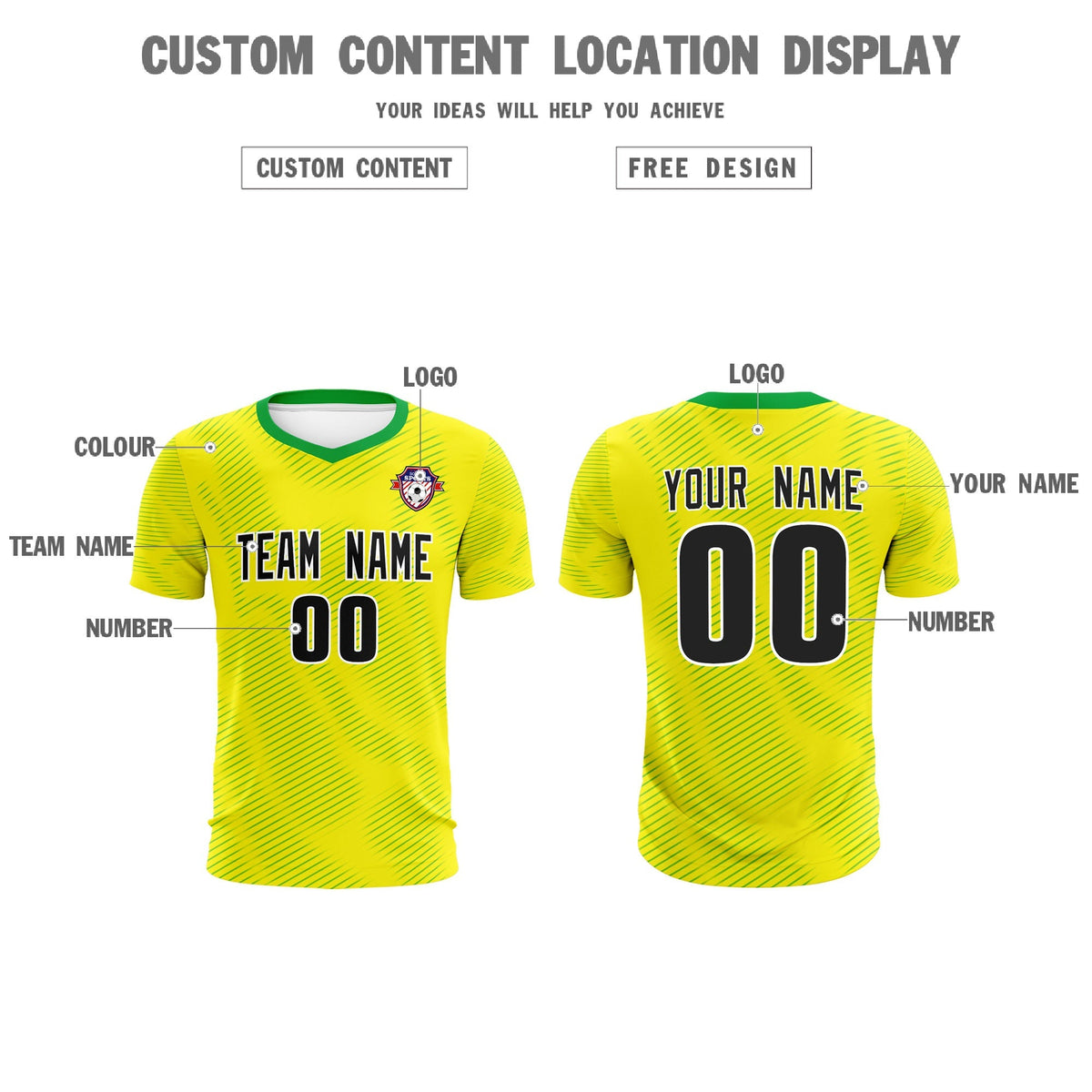 Custom Gold Kelly Green Training Uniform For Men Football Sets Jersey