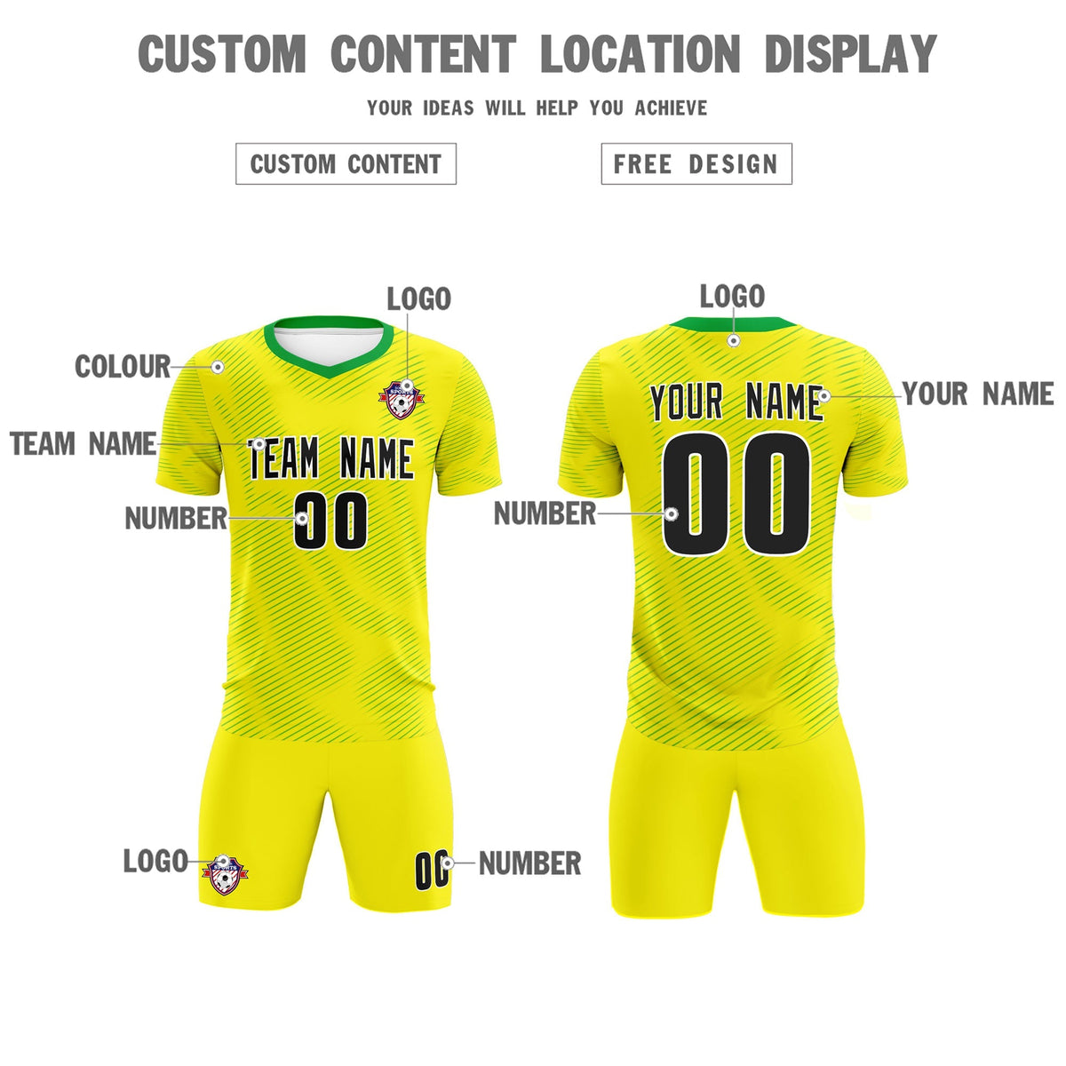 Custom Gold Kelly Green Training Uniform For Men Football Sets Jersey