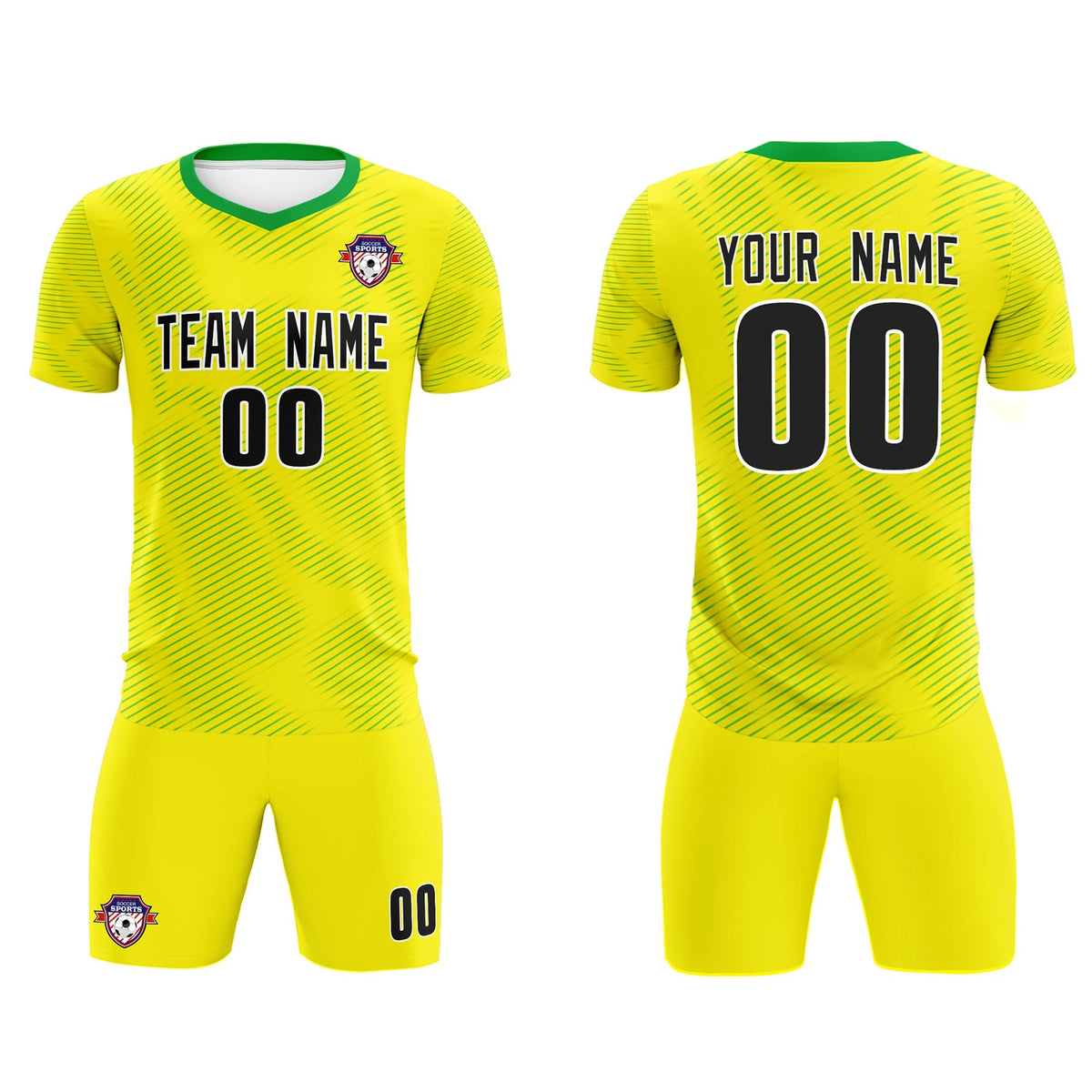Custom Gold Kelly Green Training Uniform For Men Football Sets Jersey