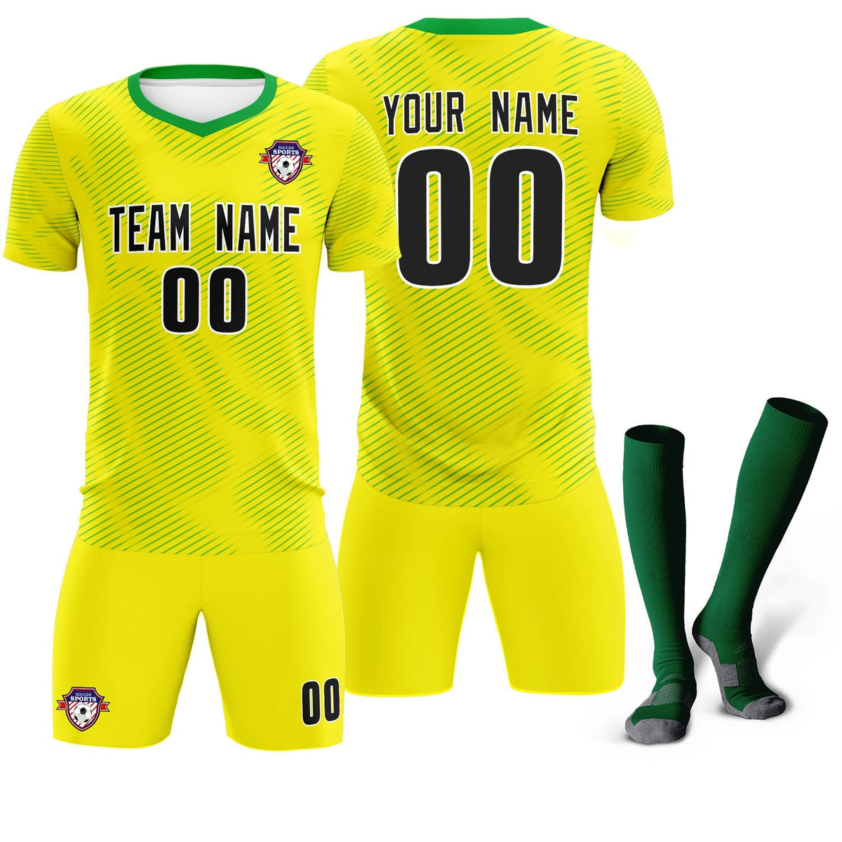 Custom Gold Kelly Green Training Uniform For Men Football Sets Jersey