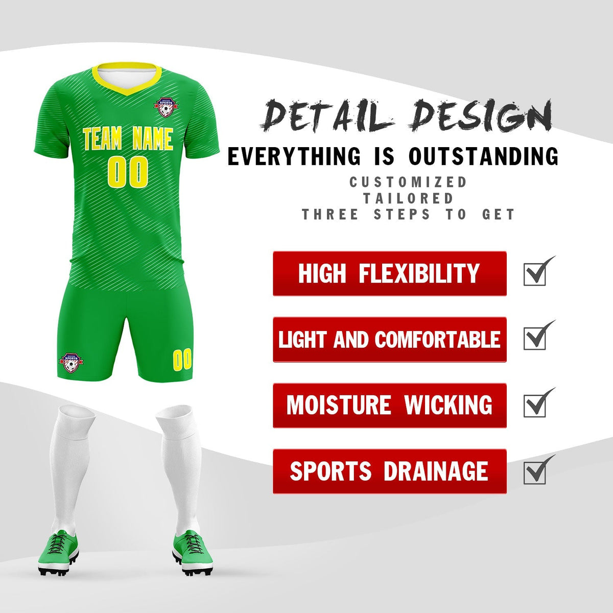 Custom Kelly Green Gold Training Uniform For Men Football Sets Jersey