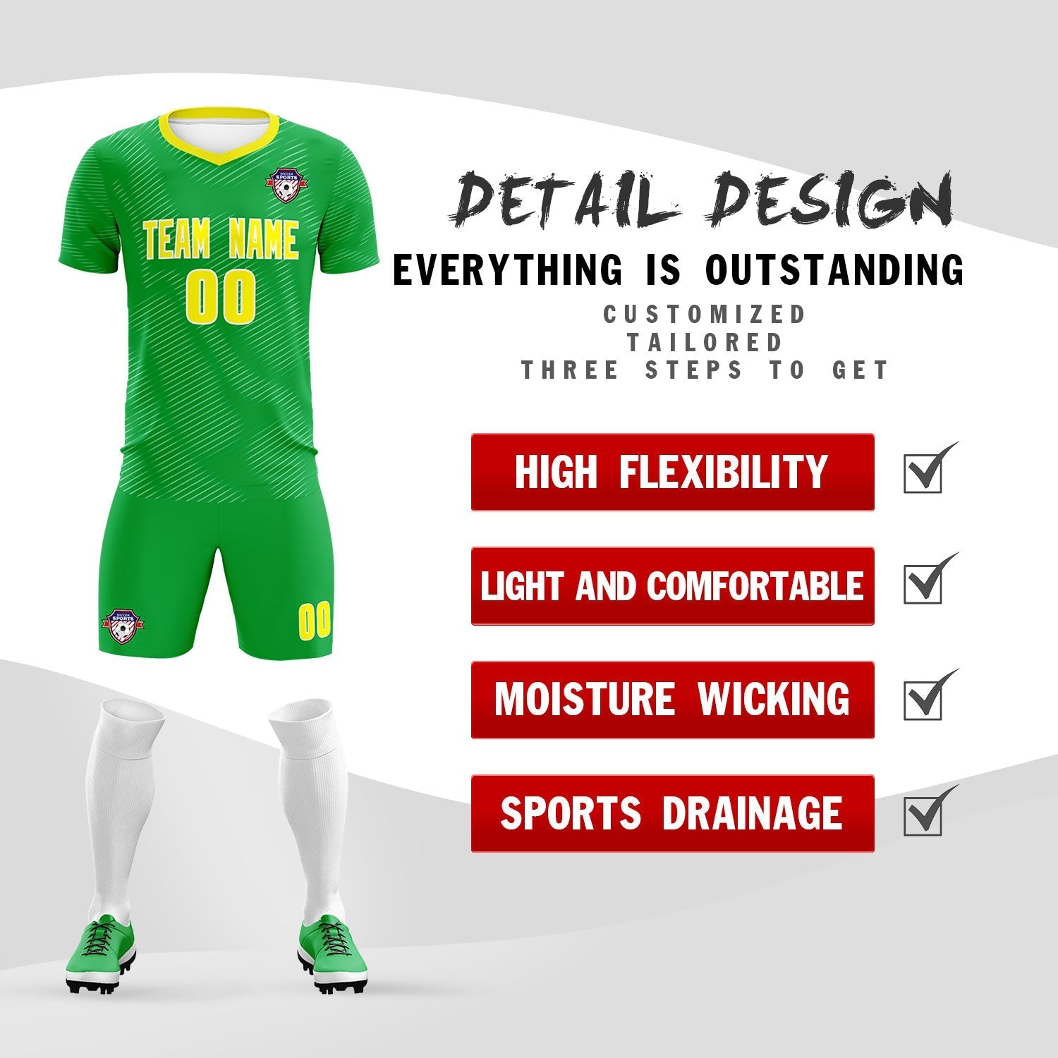 Custom Kelly Green Gold Training Uniform For Men Football Sets Jersey