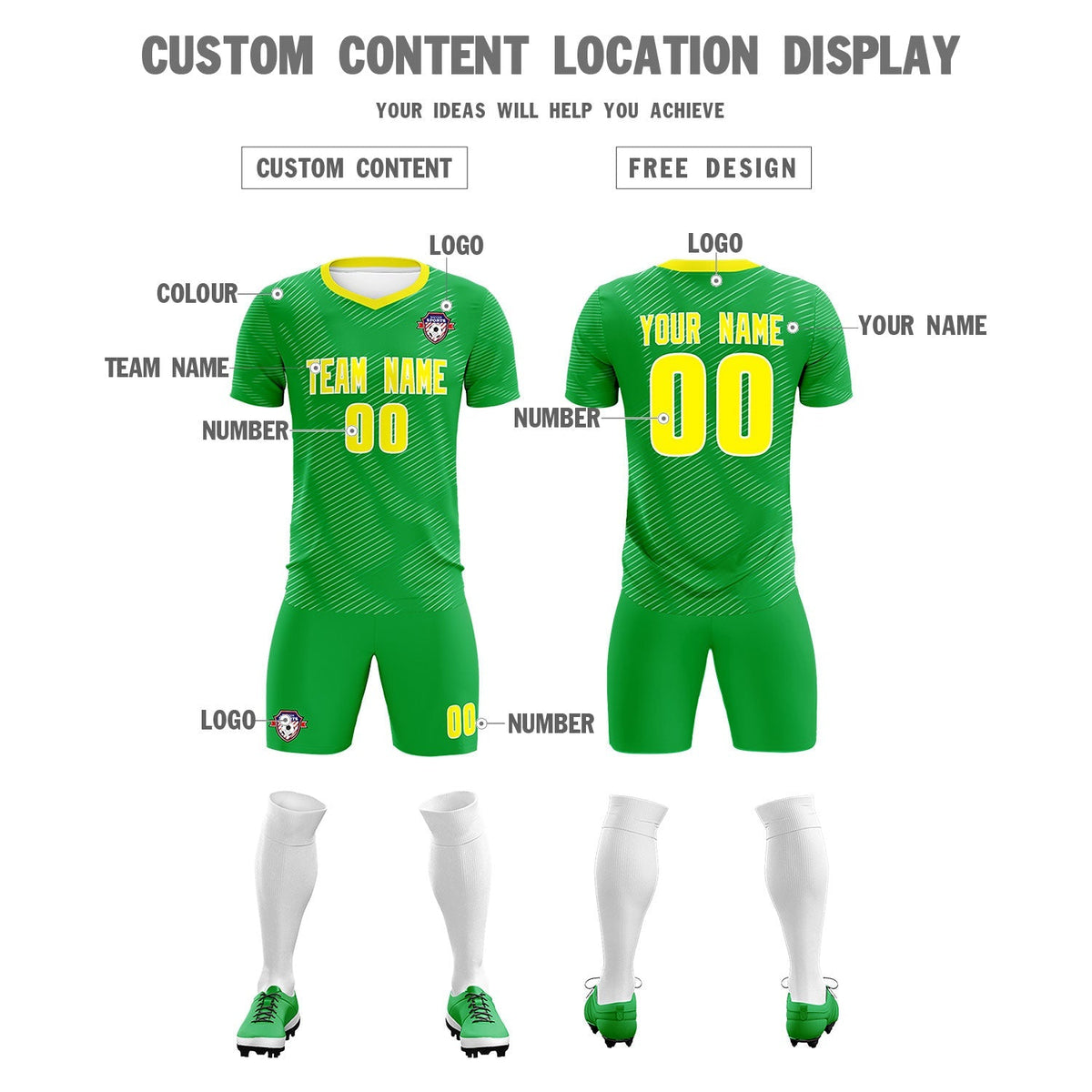 Custom Kelly Green Gold Training Uniform For Men Football Sets Jersey