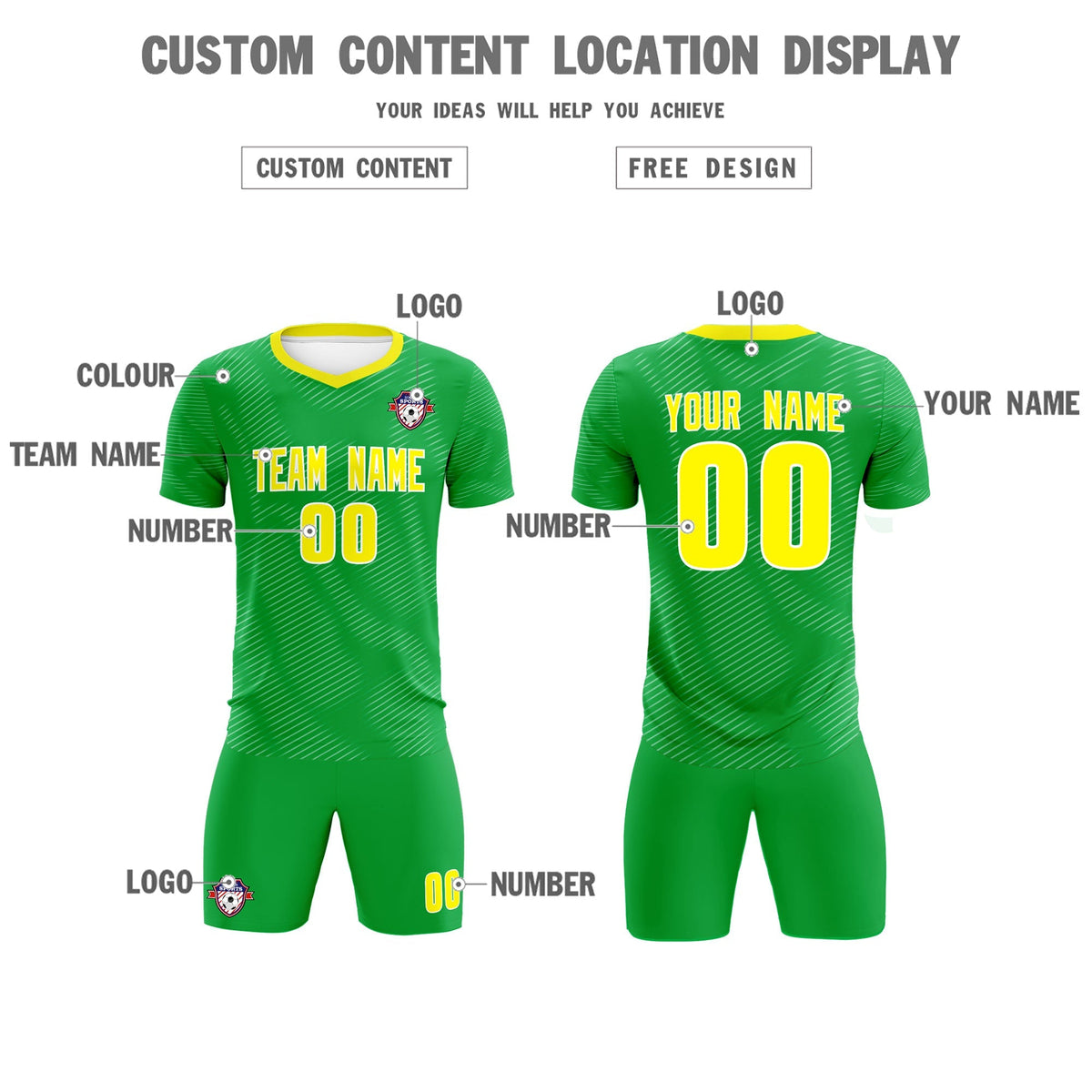 Custom Kelly Green Gold Training Uniform For Men Football Sets Jersey