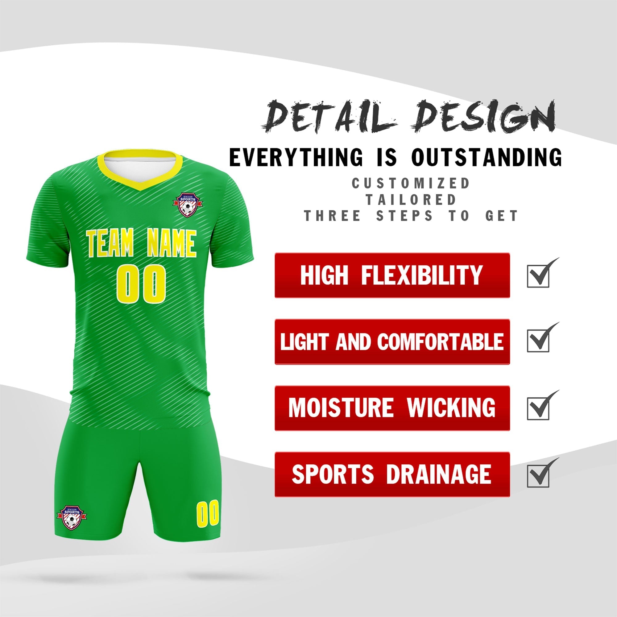 Custom Kelly Green Gold Training Uniform For Men Football Sets Jersey