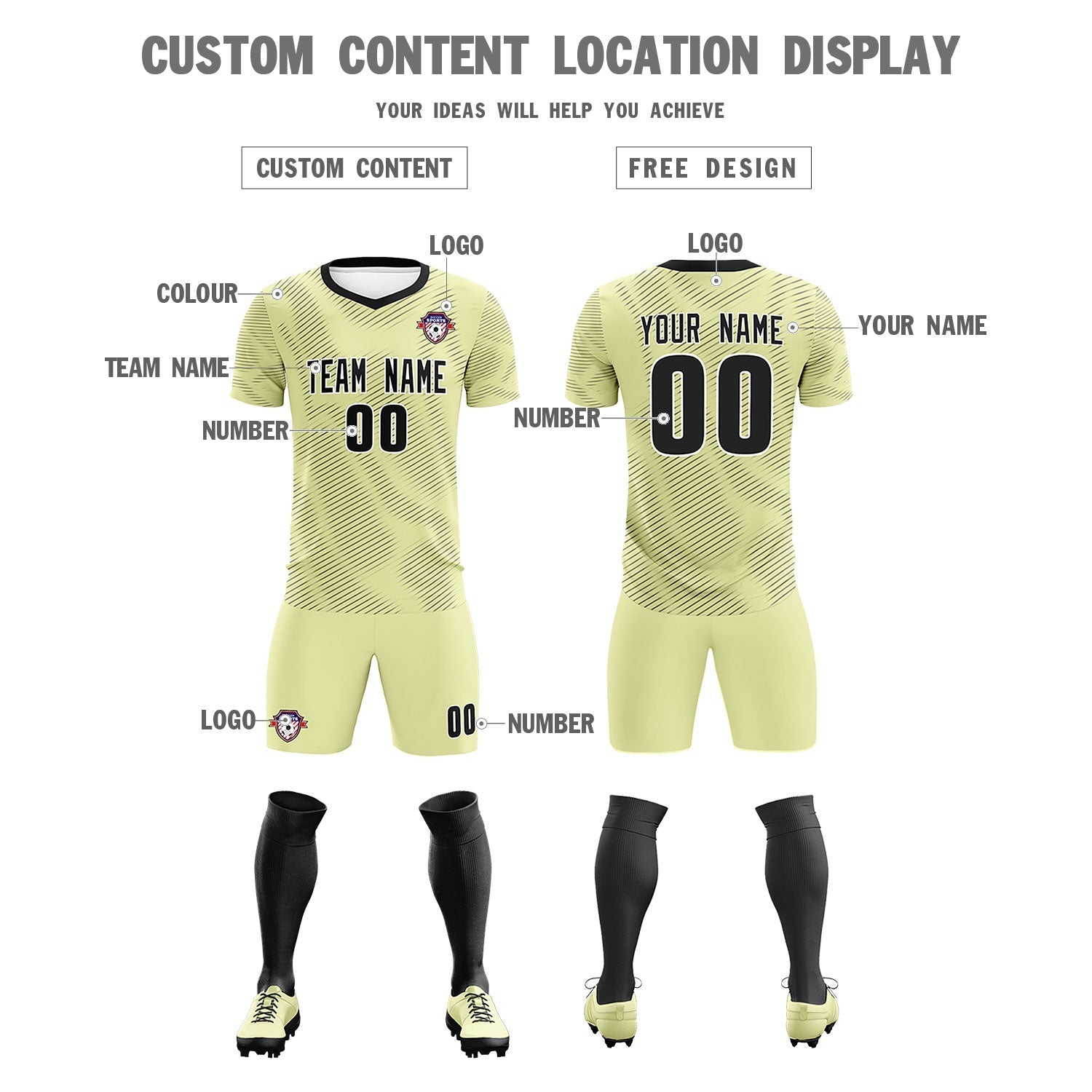 Custom Cream Black Training Uniform For Men Football Sets Jersey