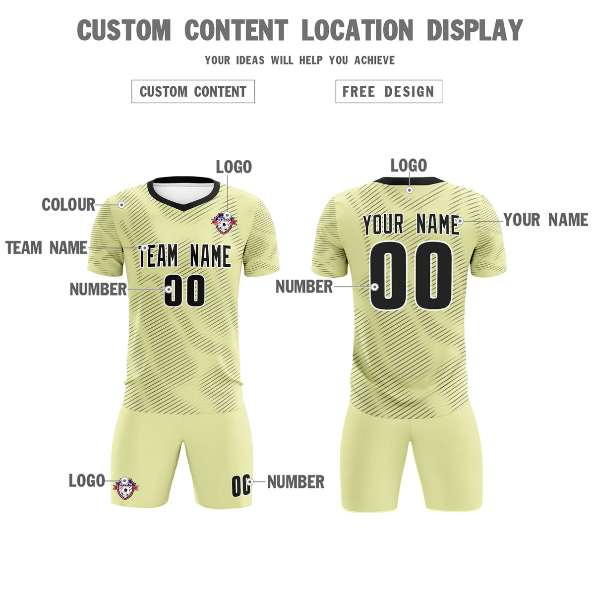Custom Cream Black Training Uniform For Men Football Sets Jersey